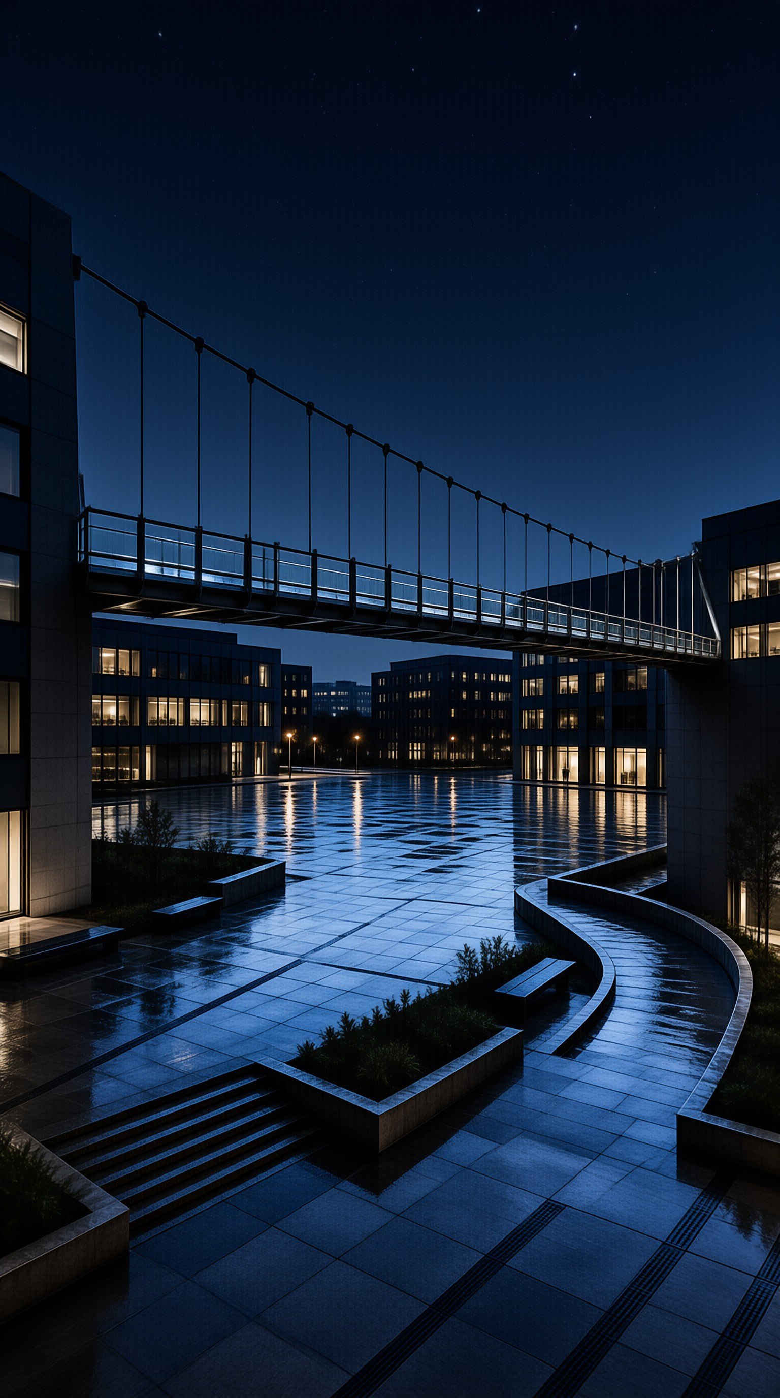 Modern Office Skybridge Night