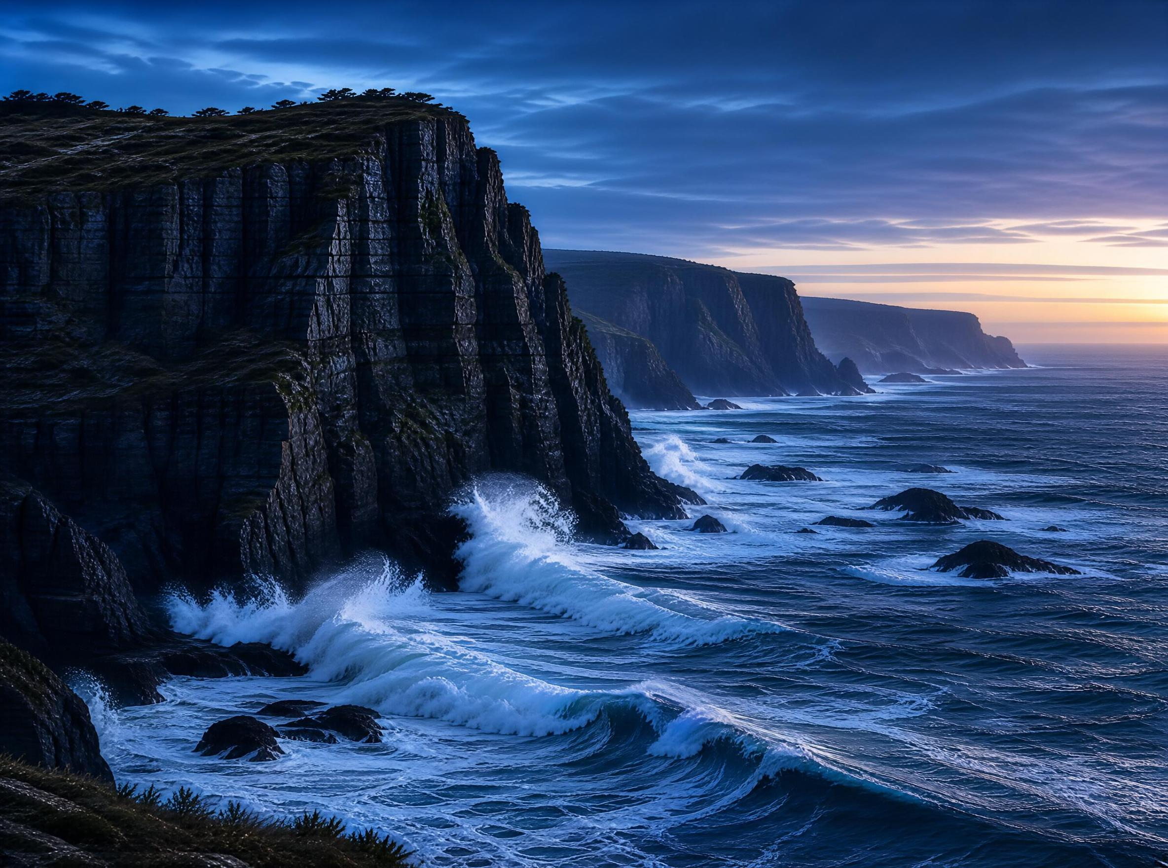 Coastal Cliffs at Dusk