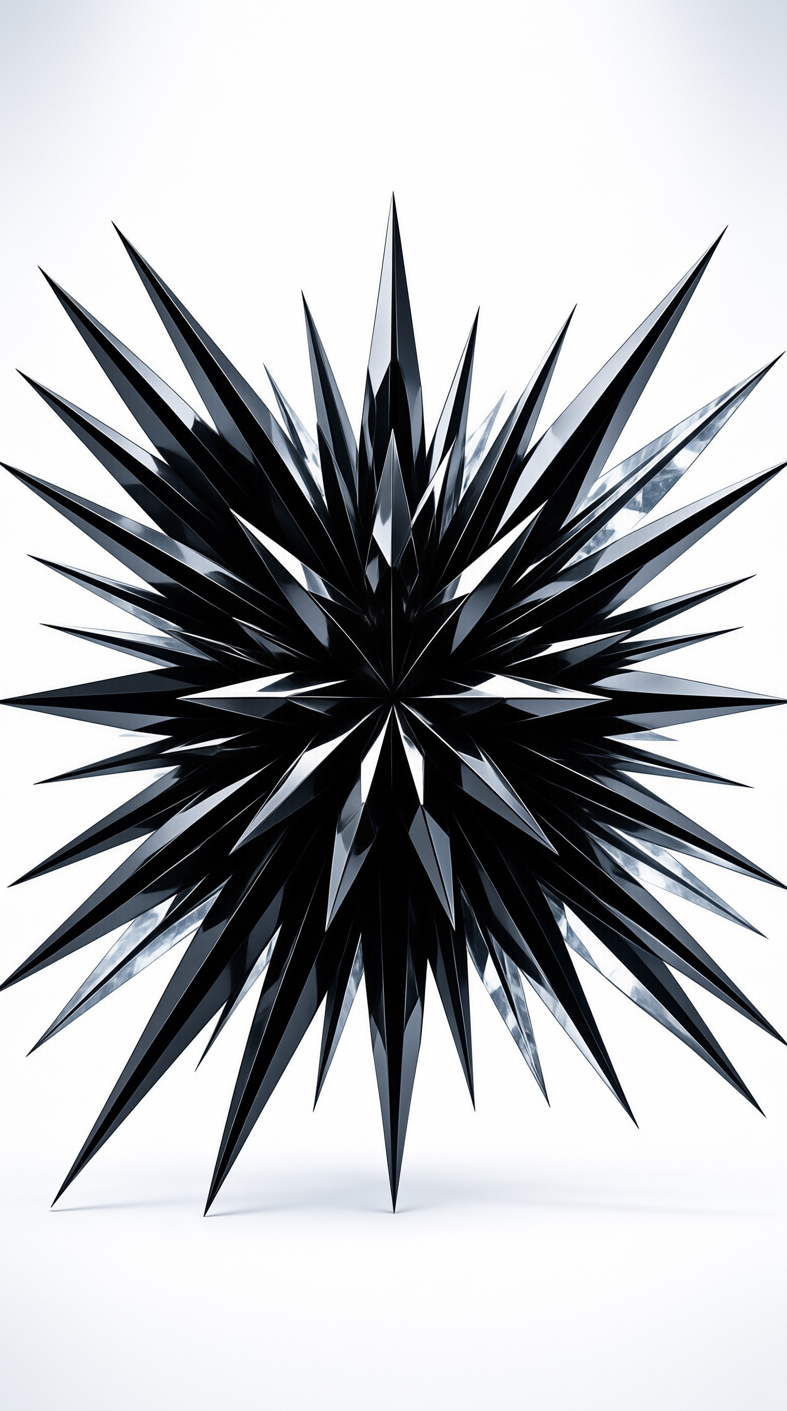 A sharp dark metallic object with many spikes radiating outward against a plain white background.