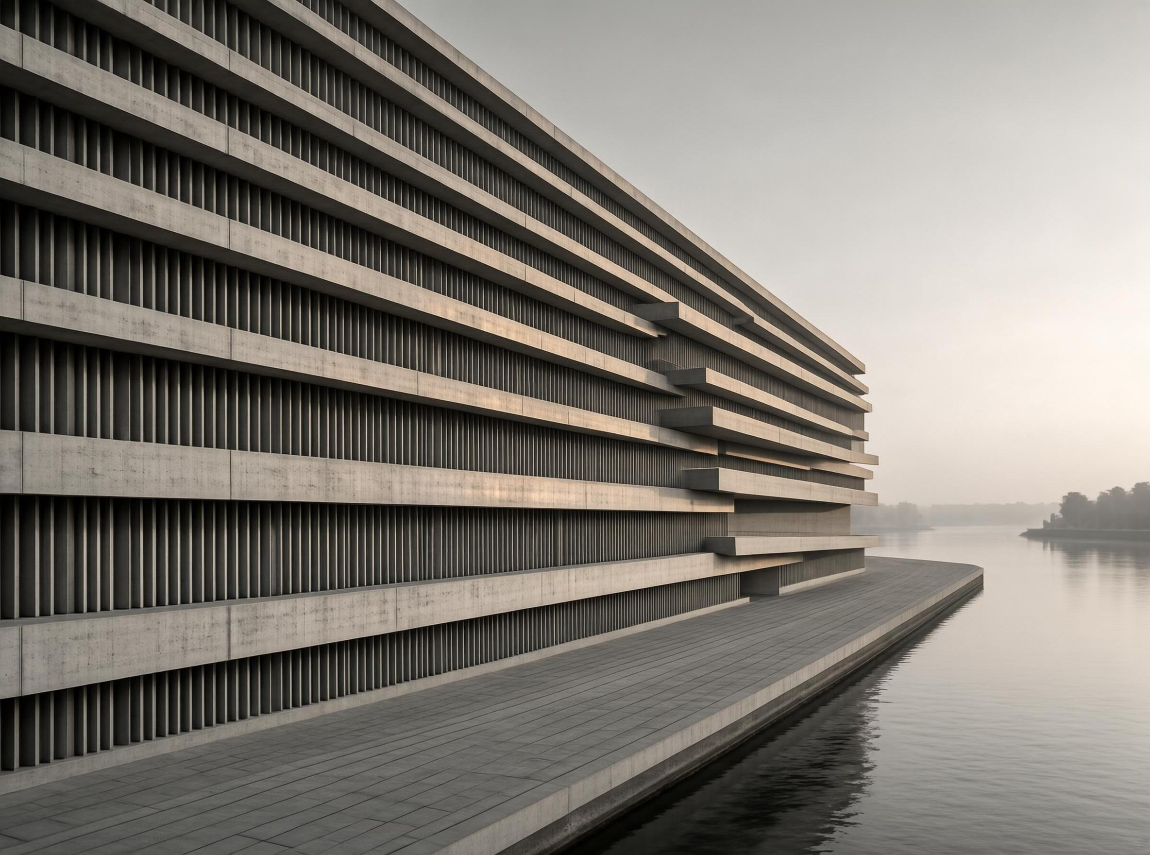 Modern Concrete Building by Water