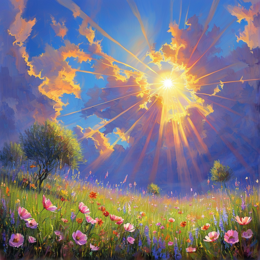 Sunburst Over Flower Meadow