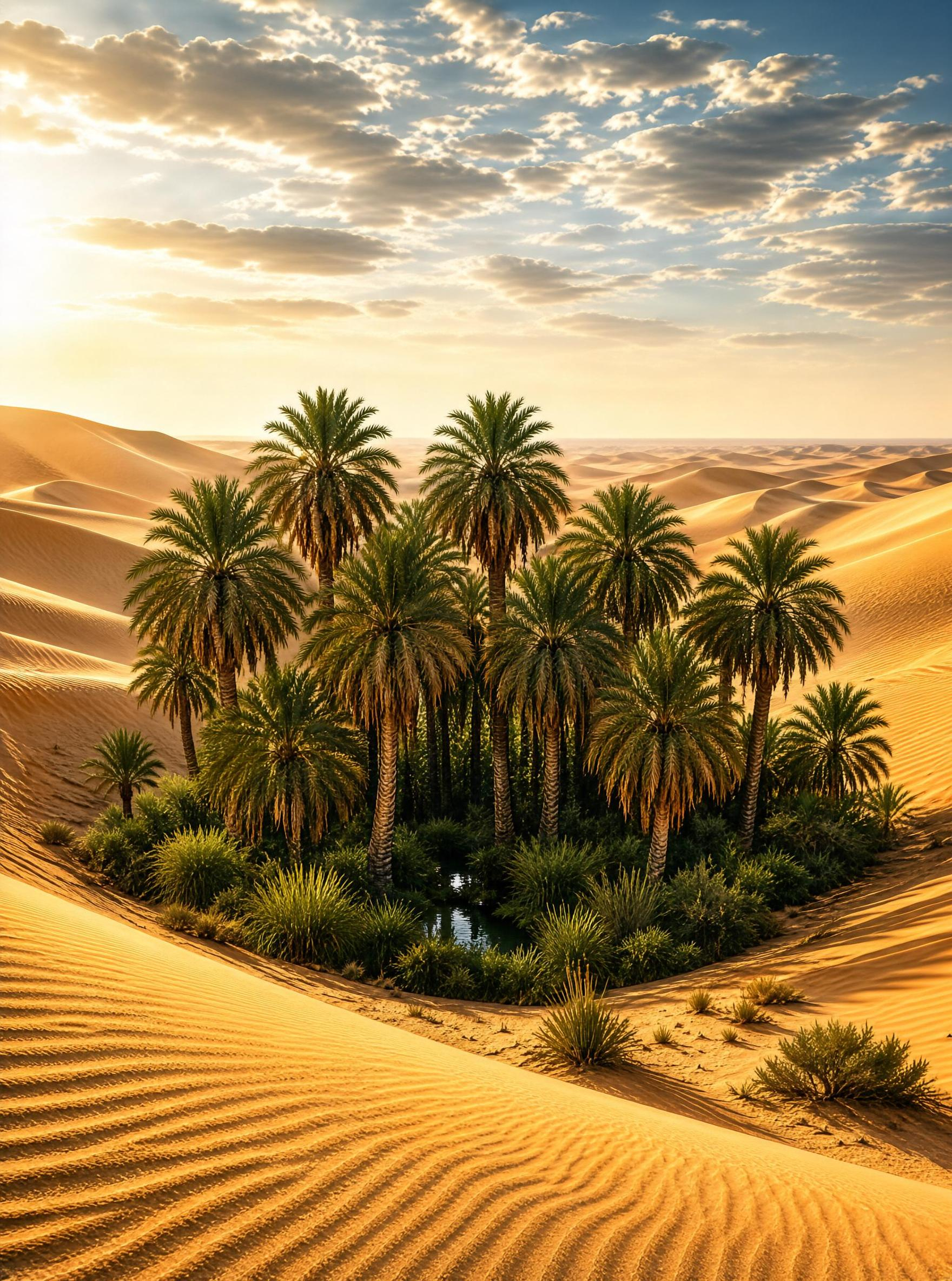 Desert Oasis with Palm Trees