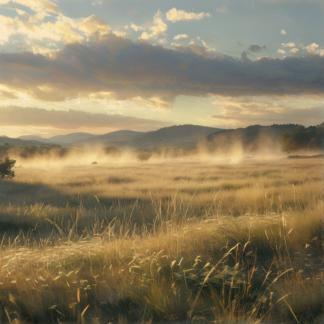 Sunlit Misty Grassland