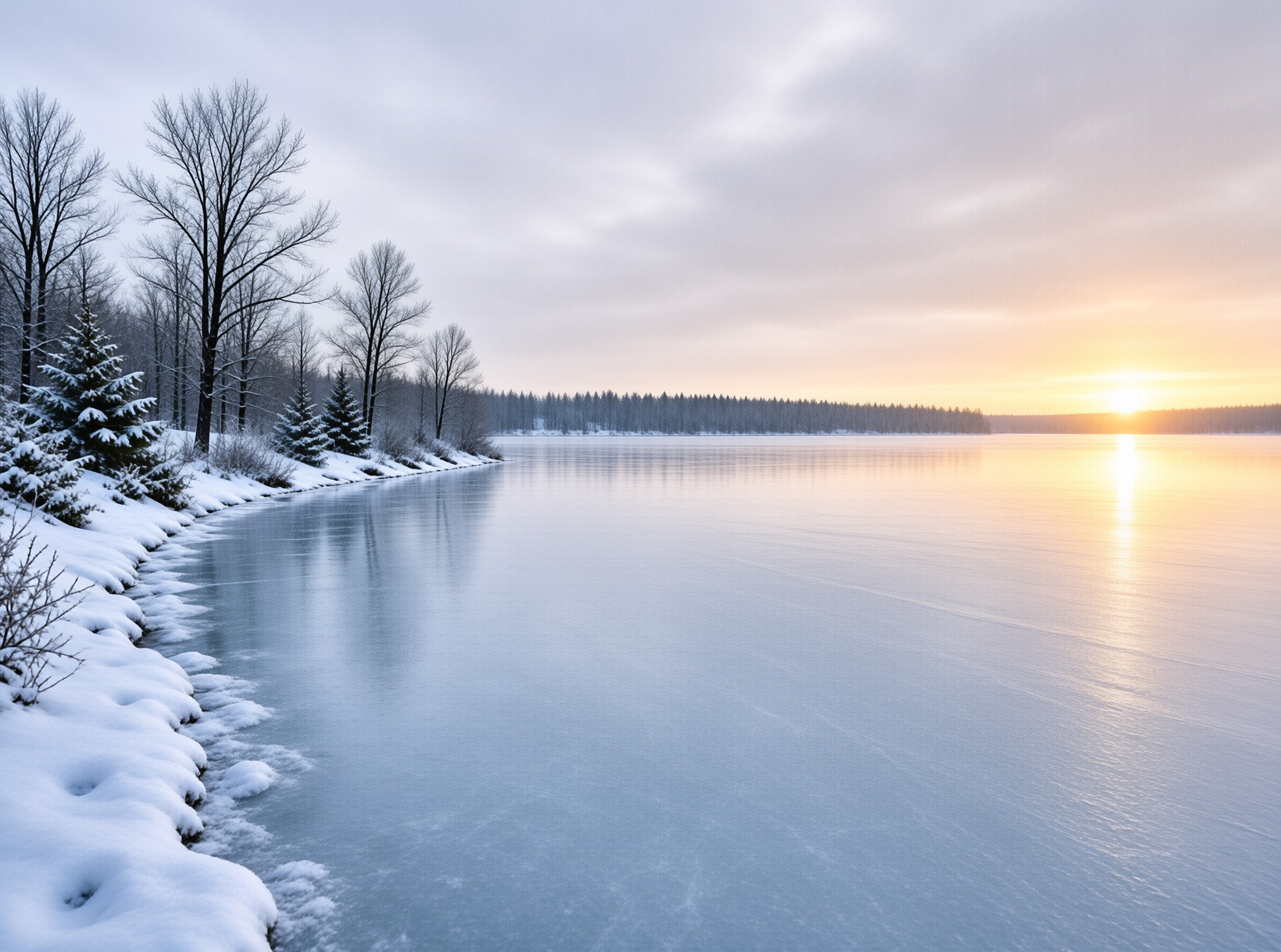 Frozen Lake at Sunset