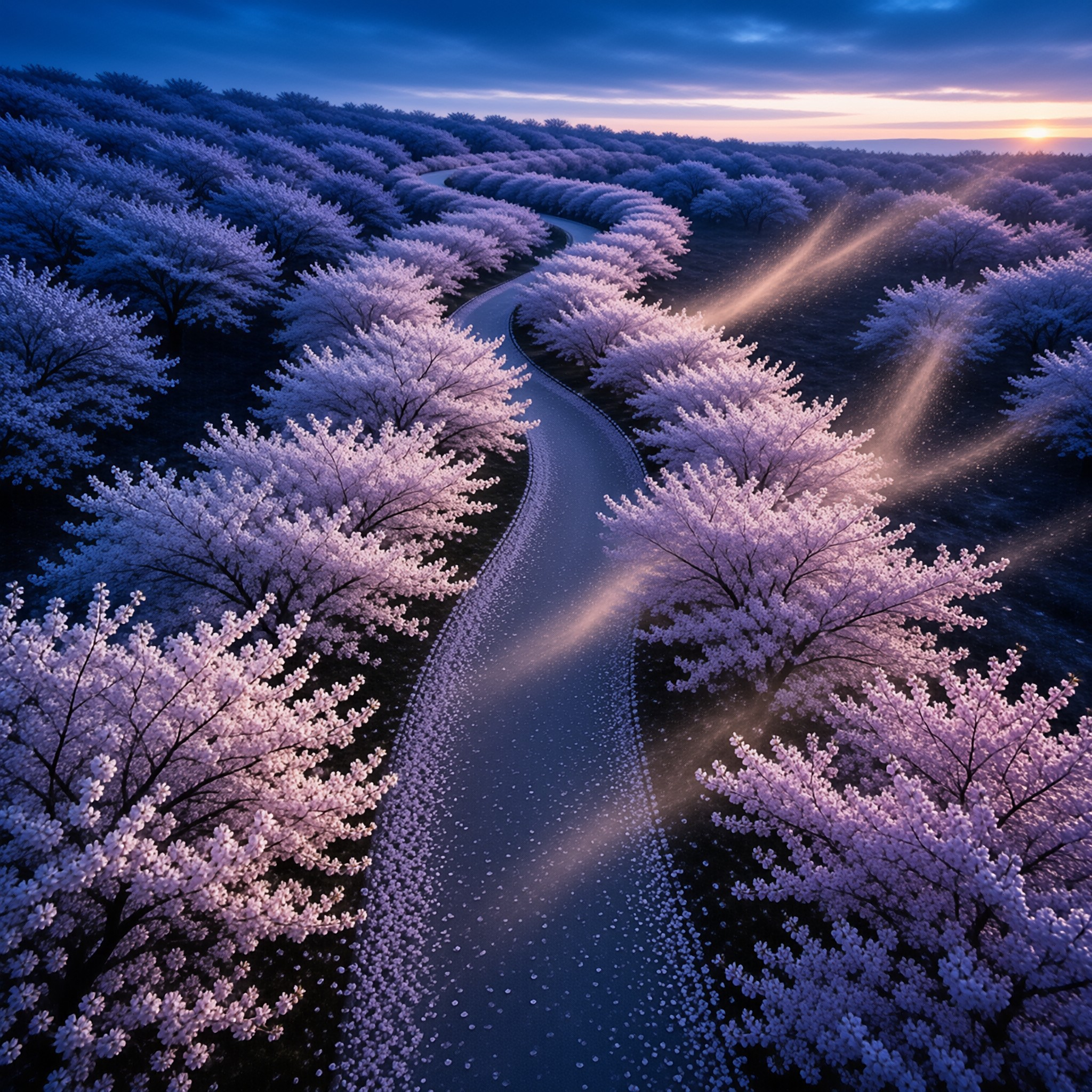 Cherry Blossom Path at Dusk