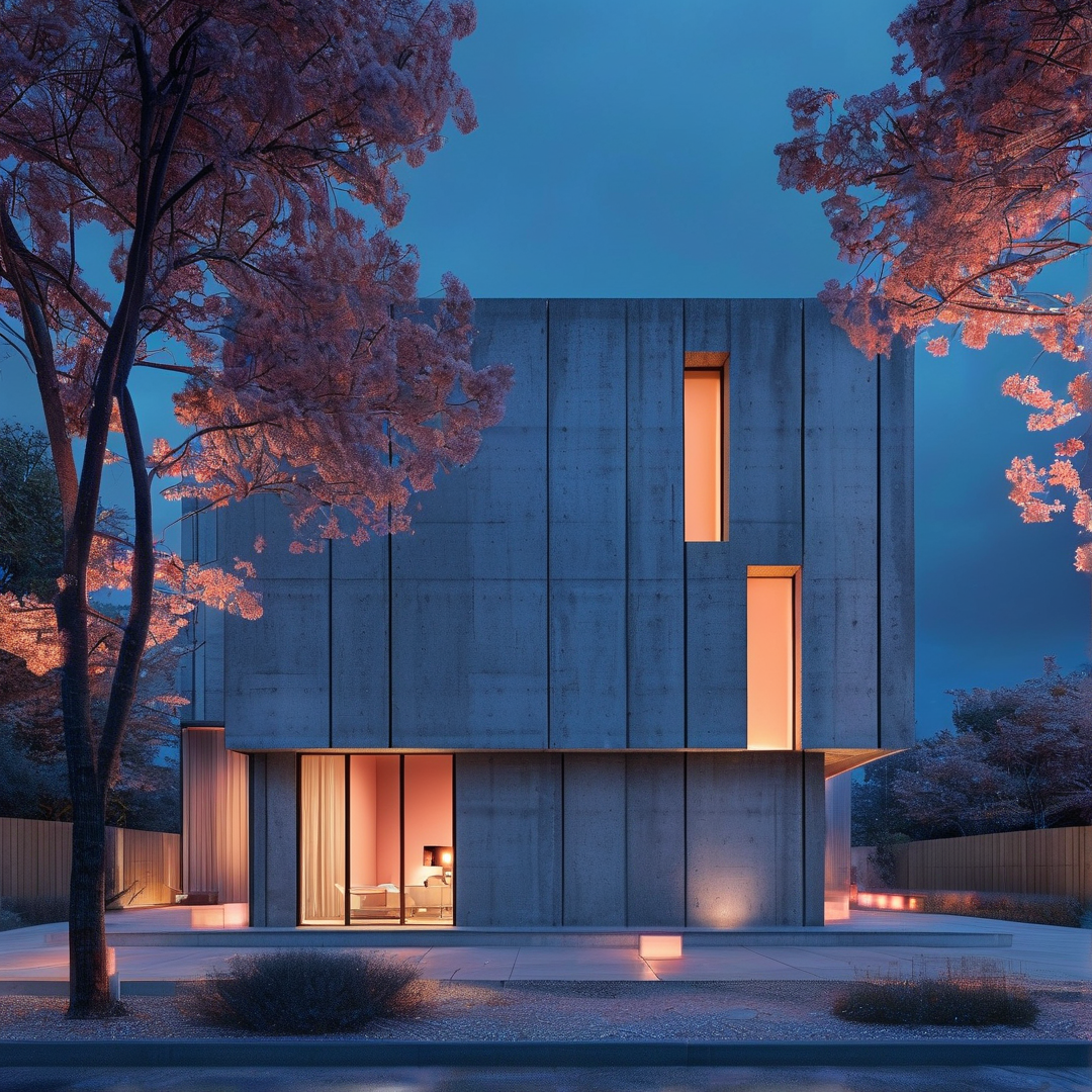 Modern Concrete House at Dusk
