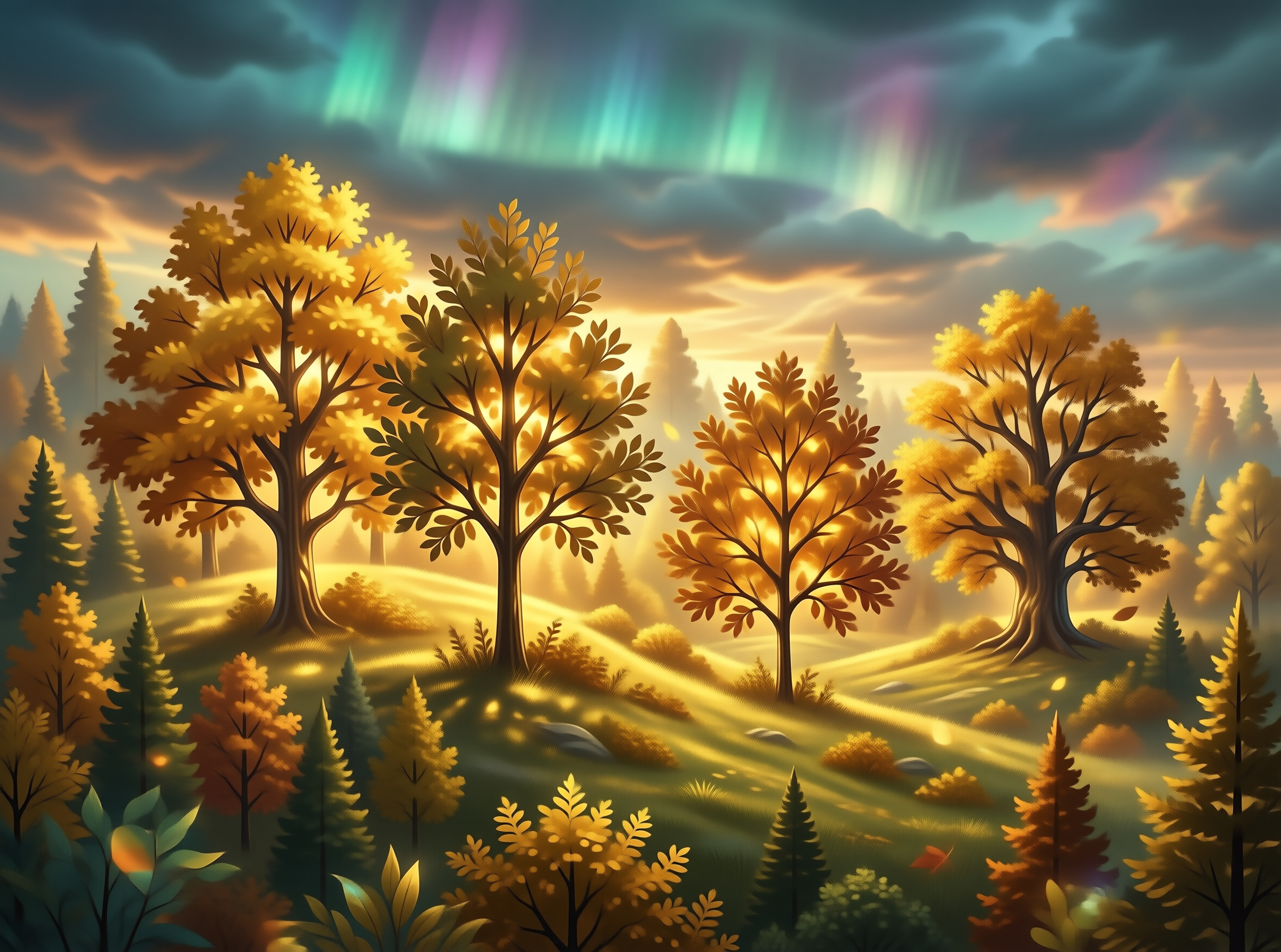 Golden Autumn with Aurora