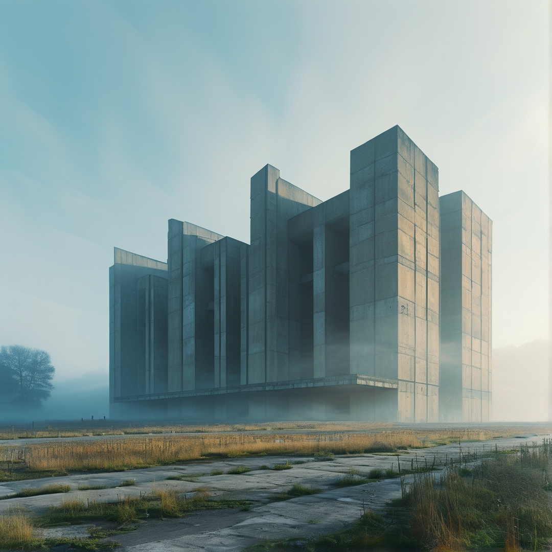 Brutalist Monolith in Mist