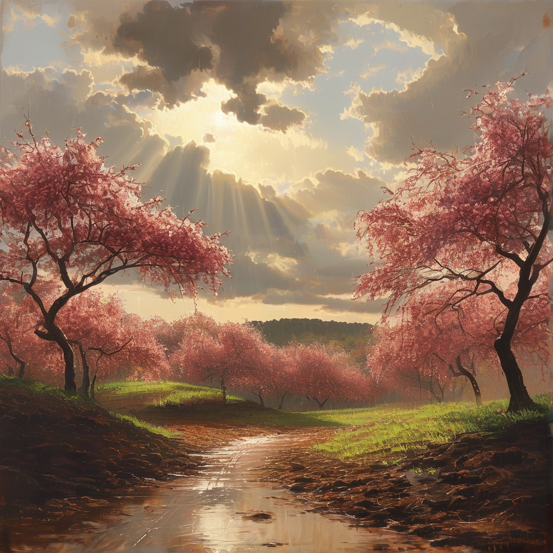 Sunlit Cherry Path