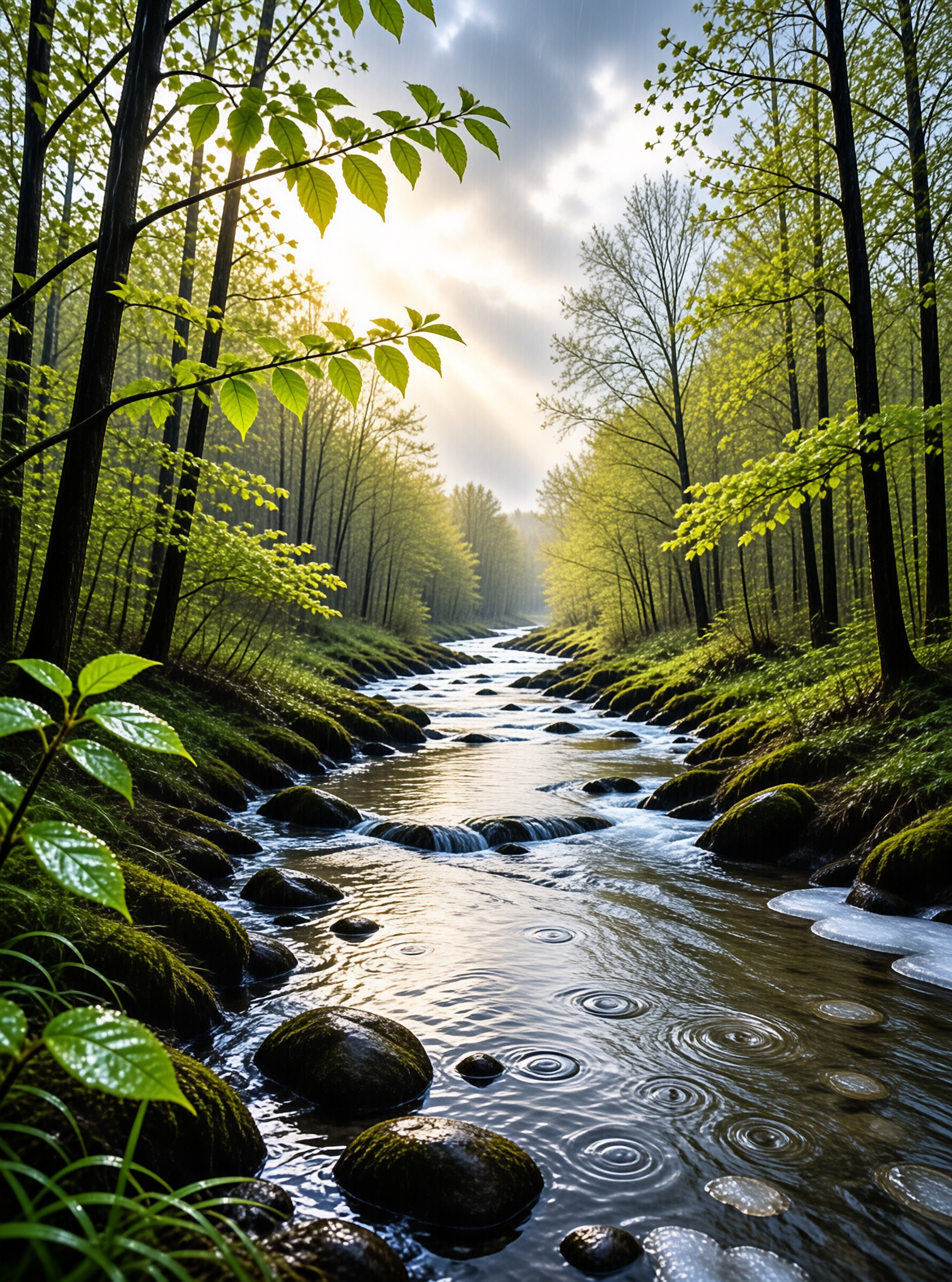 Sunlit Forest Stream