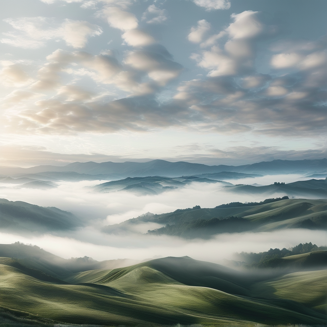 Misty Green Mountain Landscape