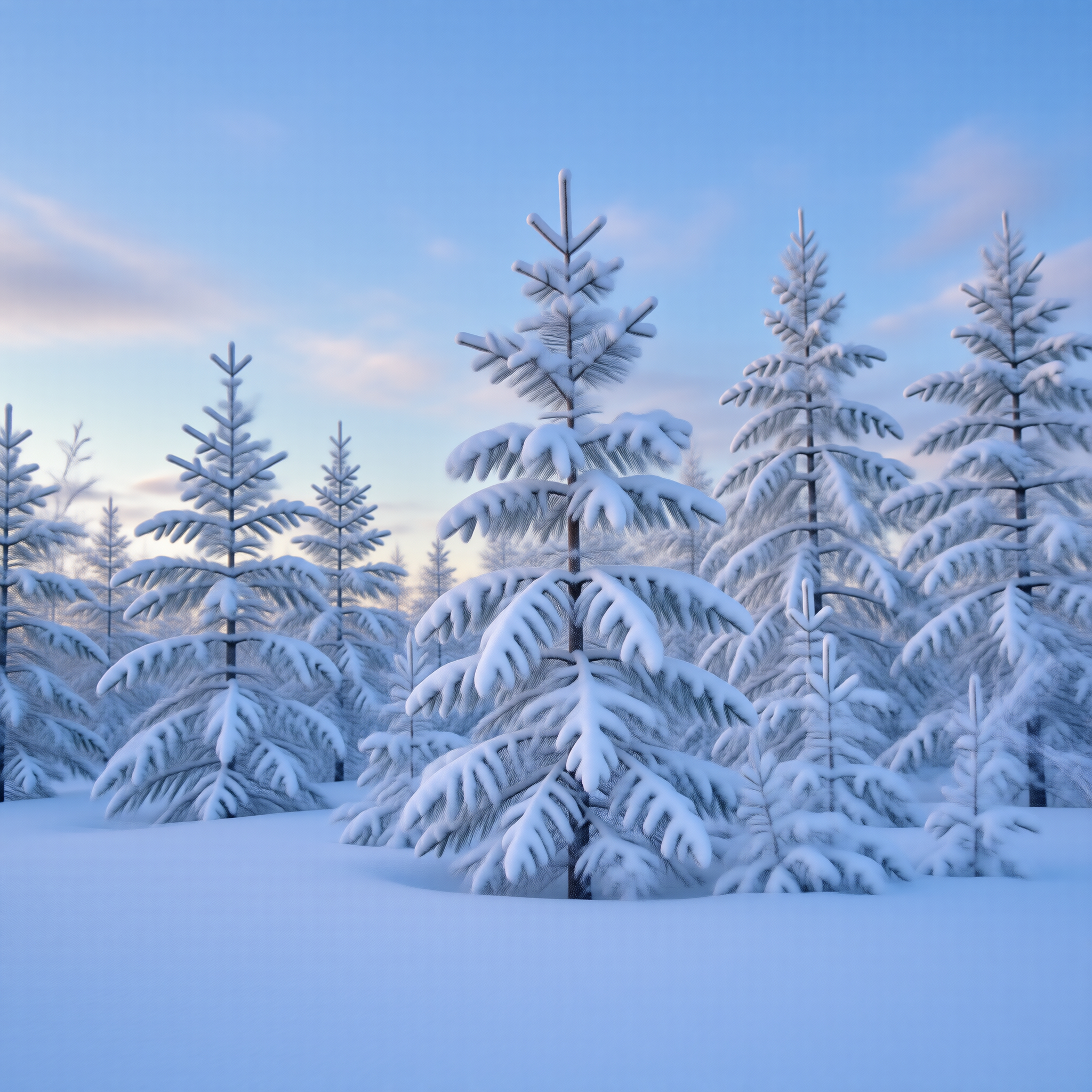 Snowy Pine Forest at Dusk
