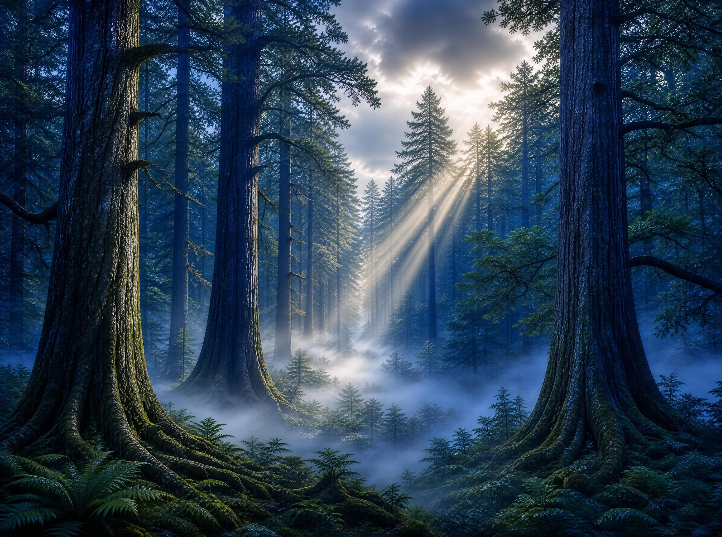 Misty Forest Sunbeams