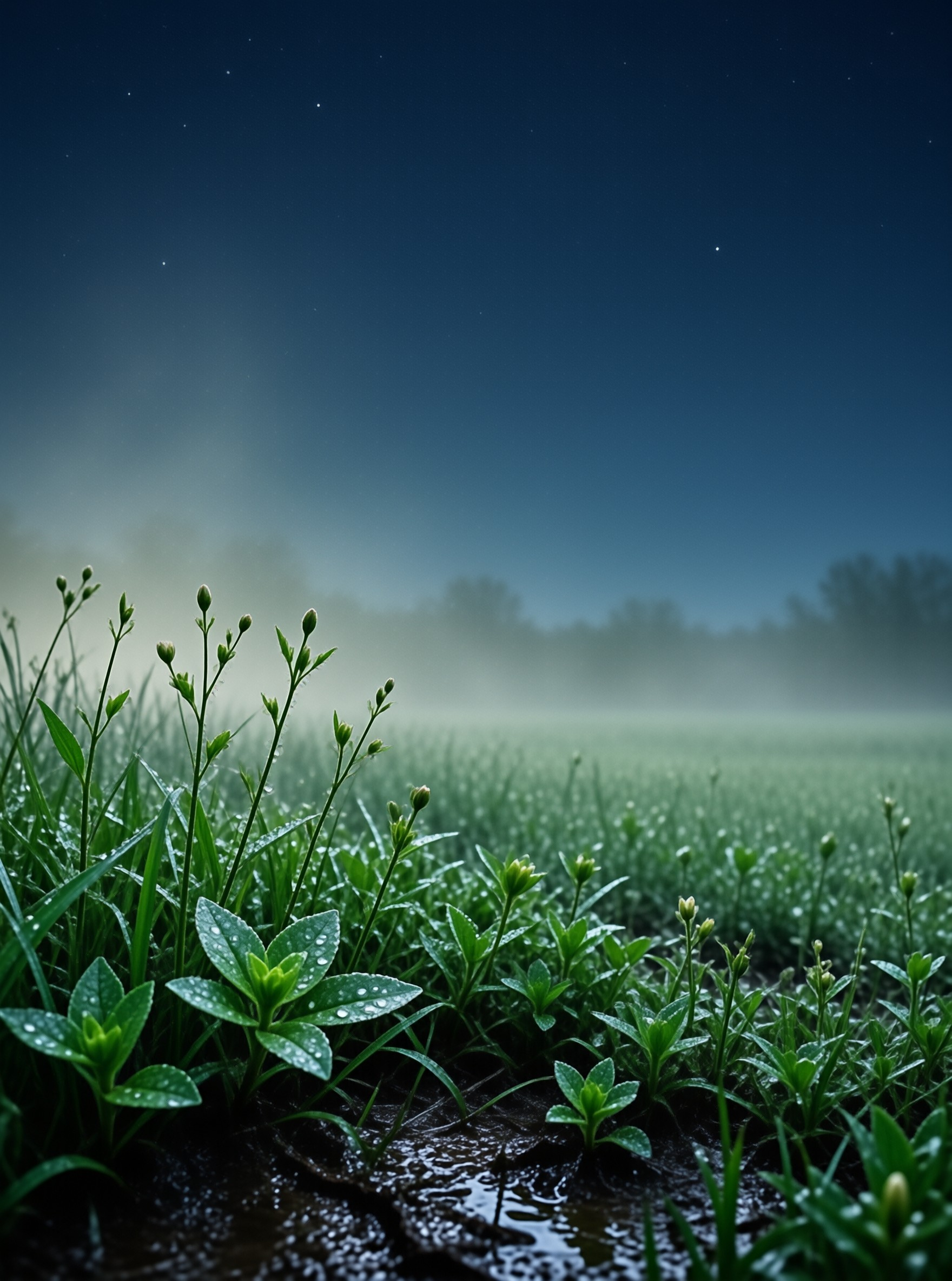 Misty Green Field with Dew