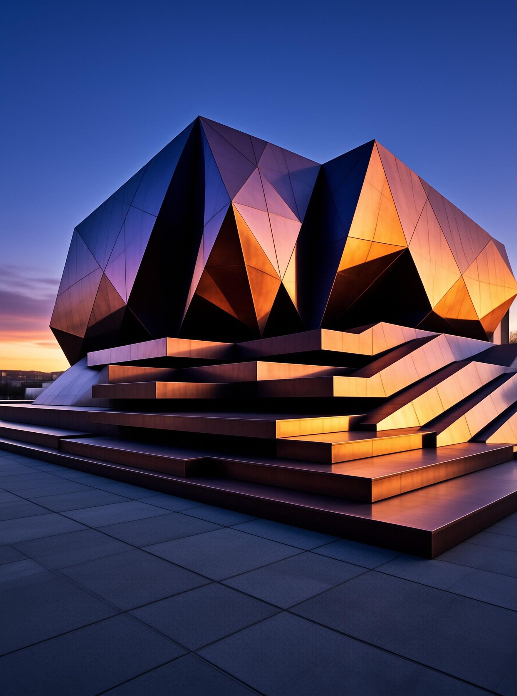 Geometric Building at Dusk