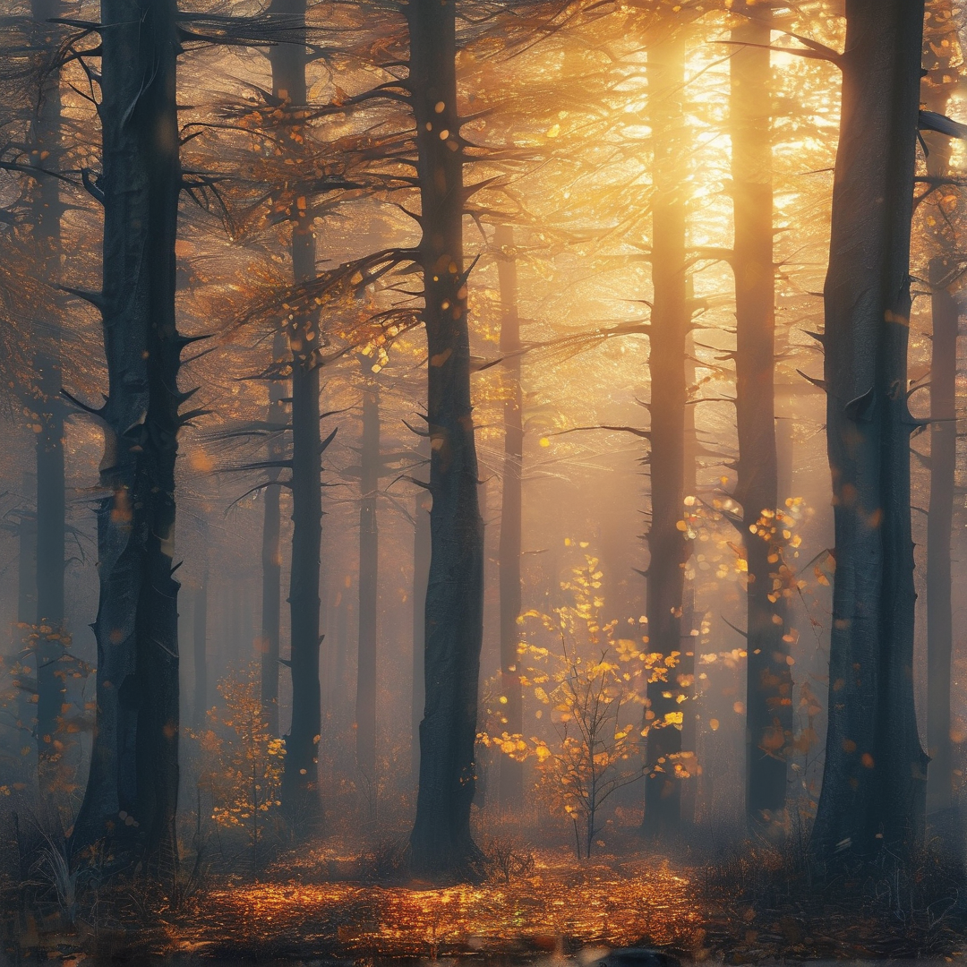 Sunlit Misty Forest