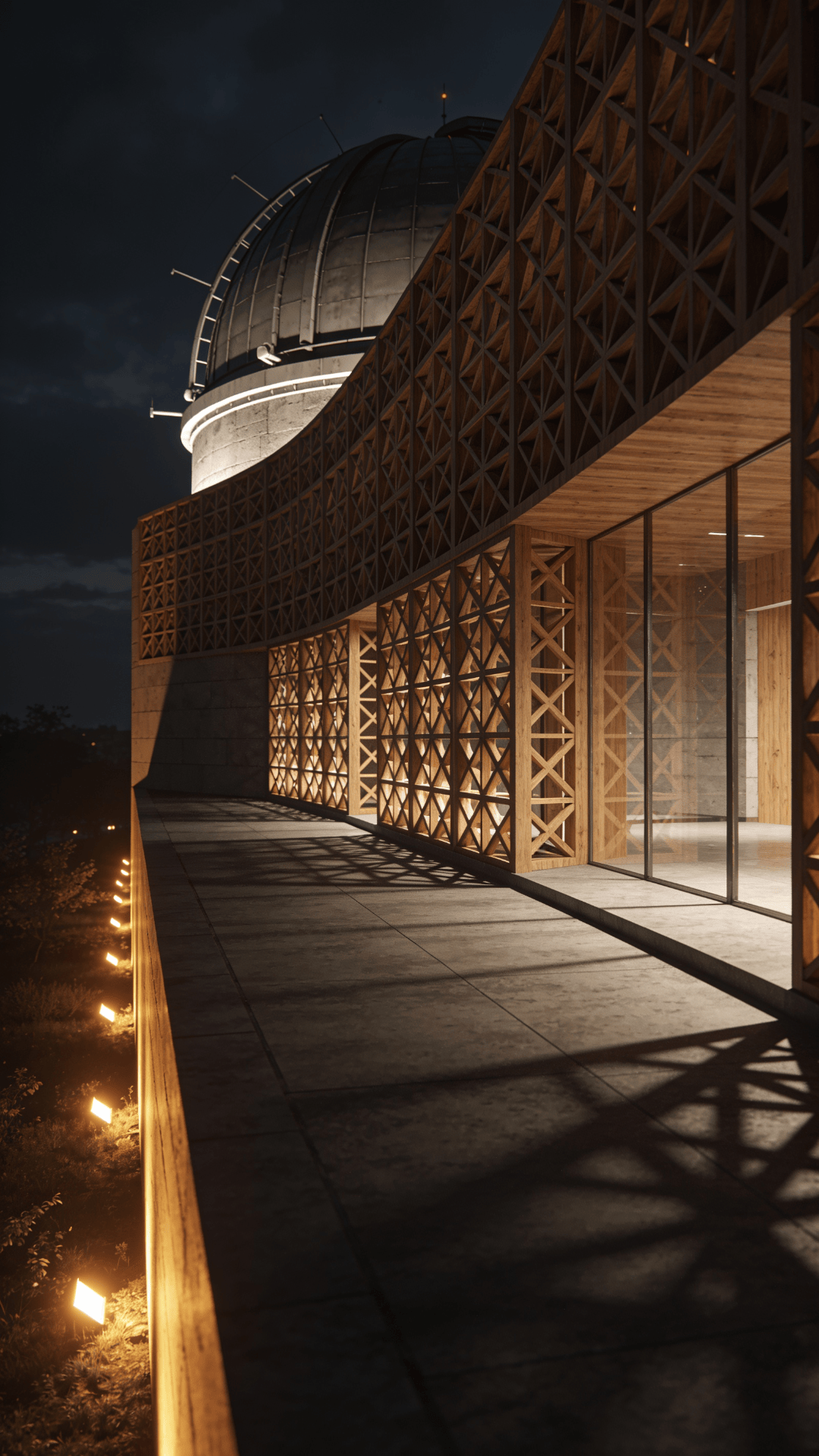 Observatory with Wooden Lattice — Night With Warm Lights