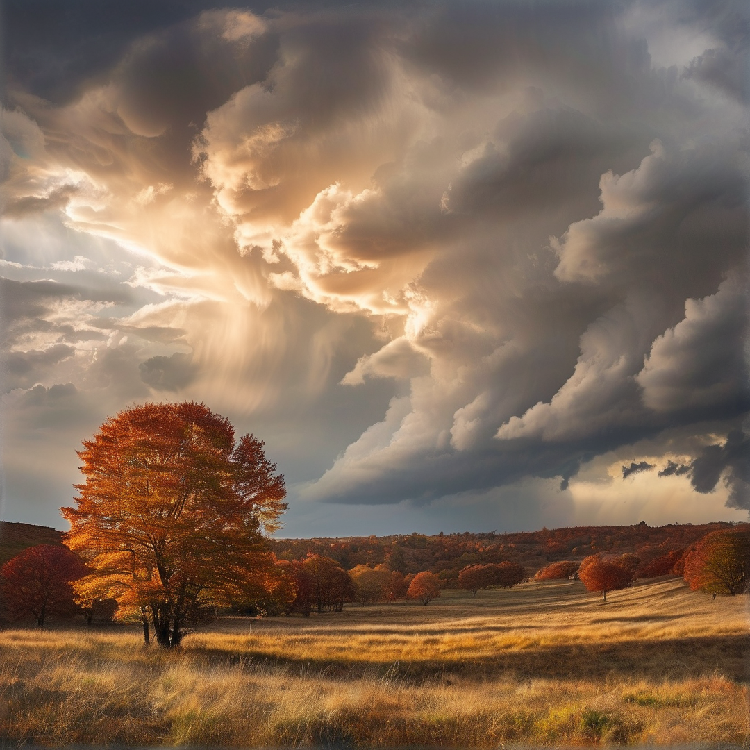 Sunbeams over Autumn Field