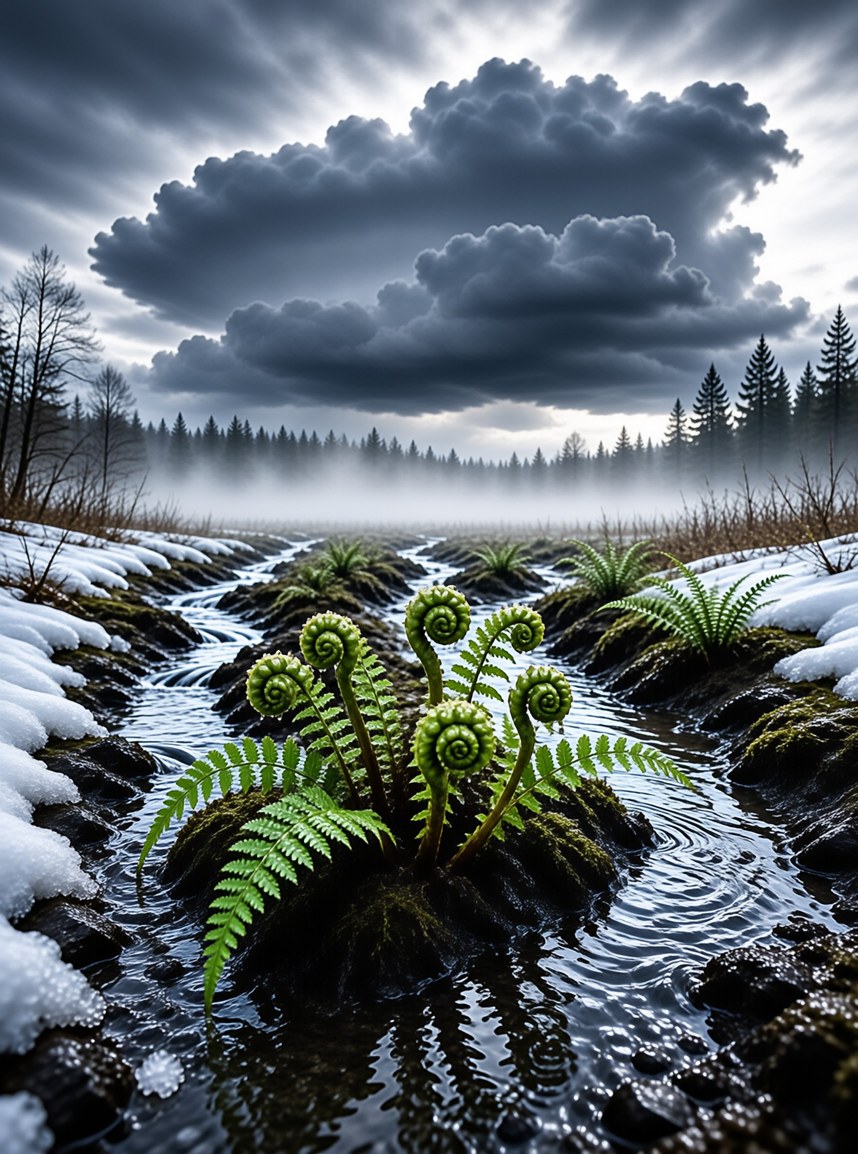 Frosty Ferns in Winter Stream