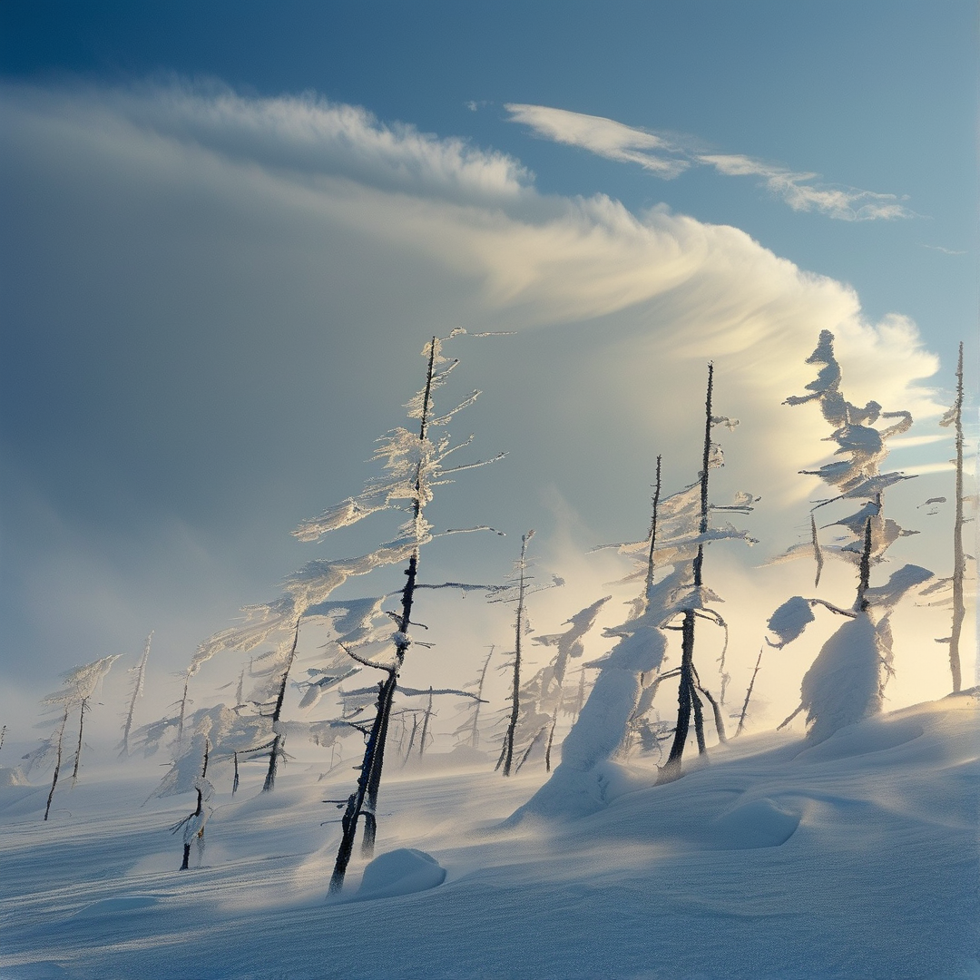 Frozen Trees Under Cloudy Sky