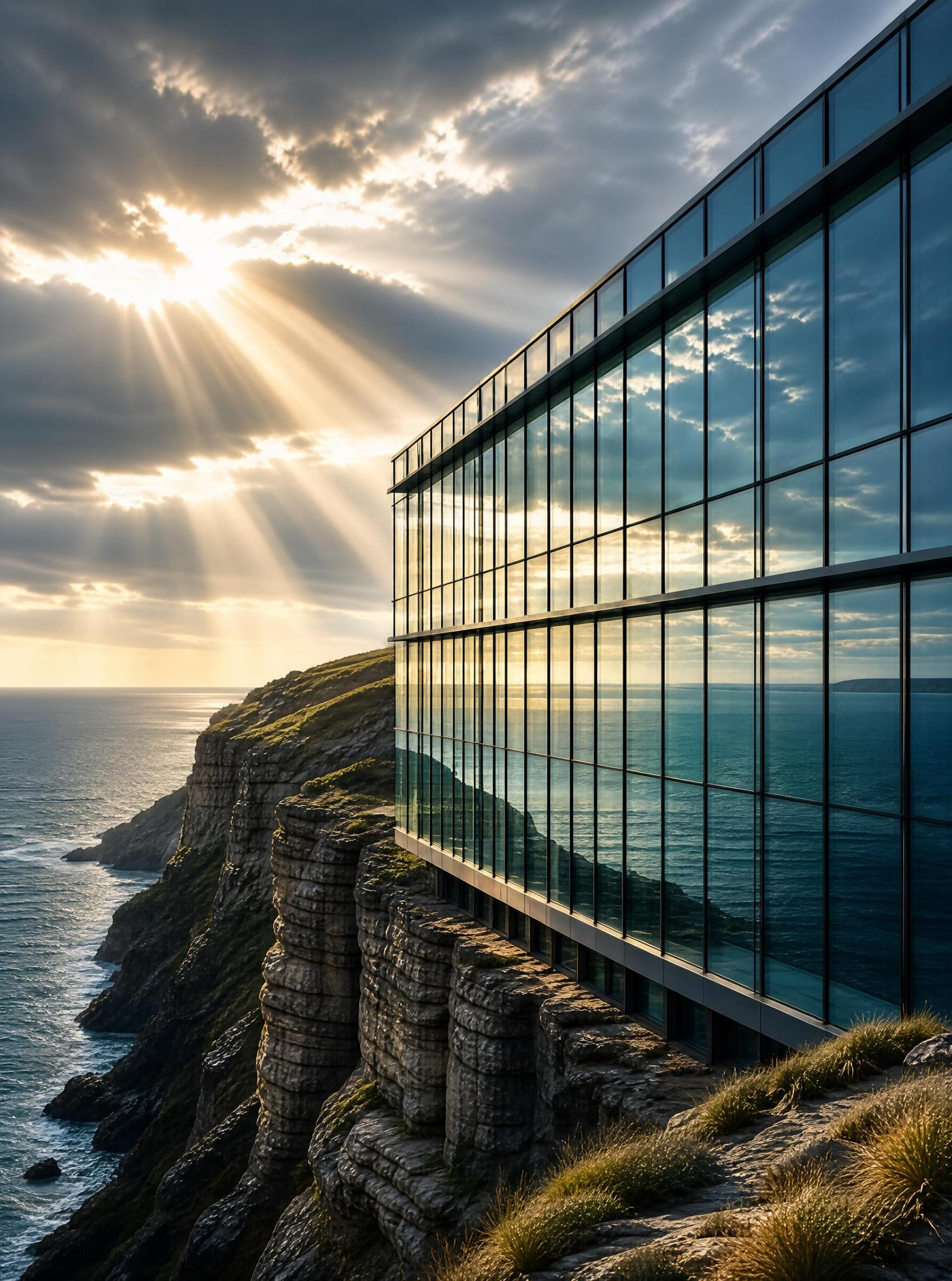 Modern Glass Building on Cliffside