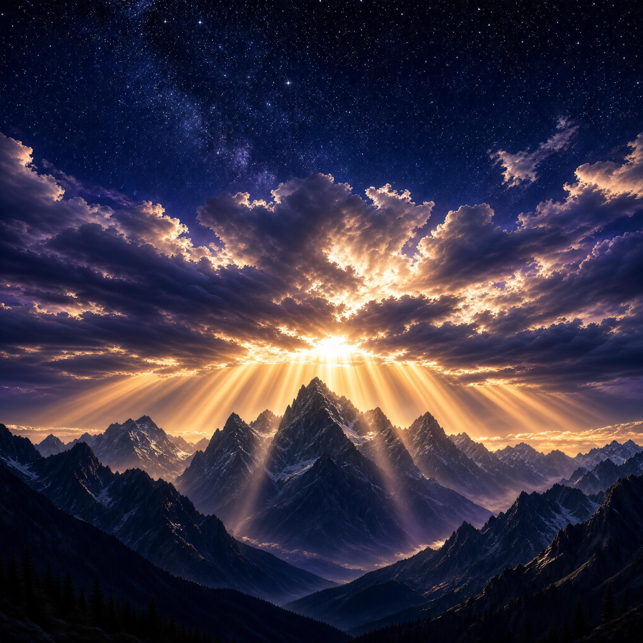 Golden Sunburst Over Peaks