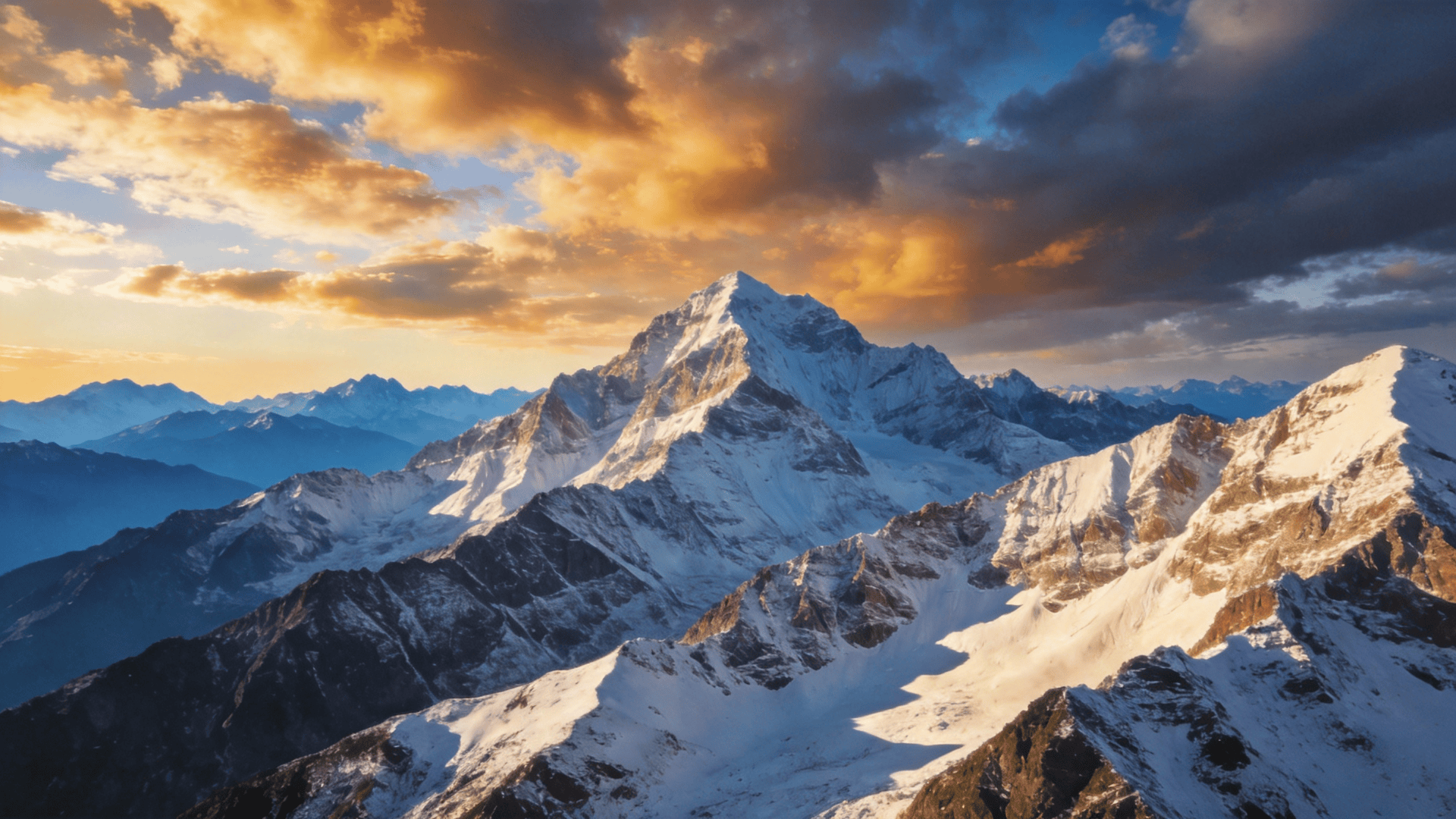 Snow-Capped Peaks Under a Dramatic Sky