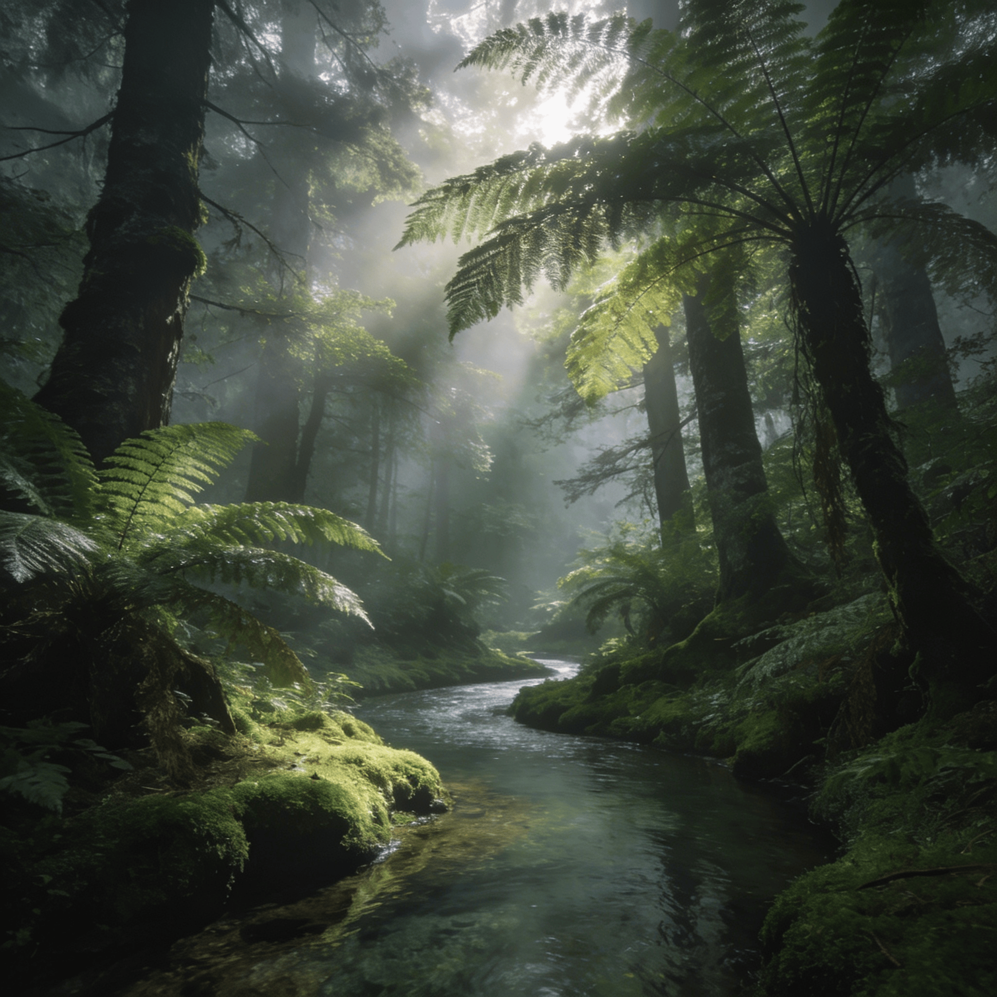 Tranquil Green Forest and Calm Stream