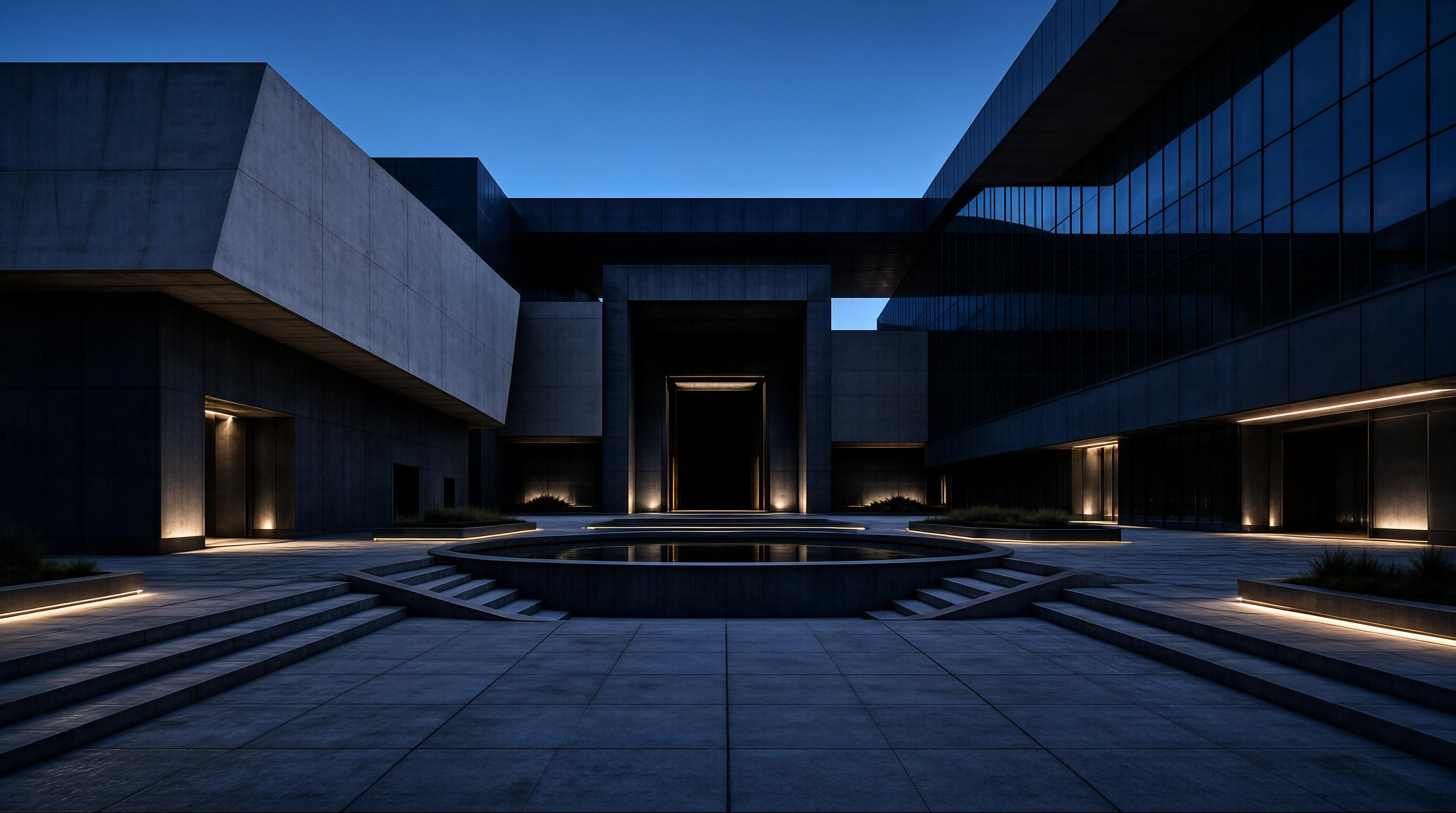 Modern Minimalist Courtyard Dusk