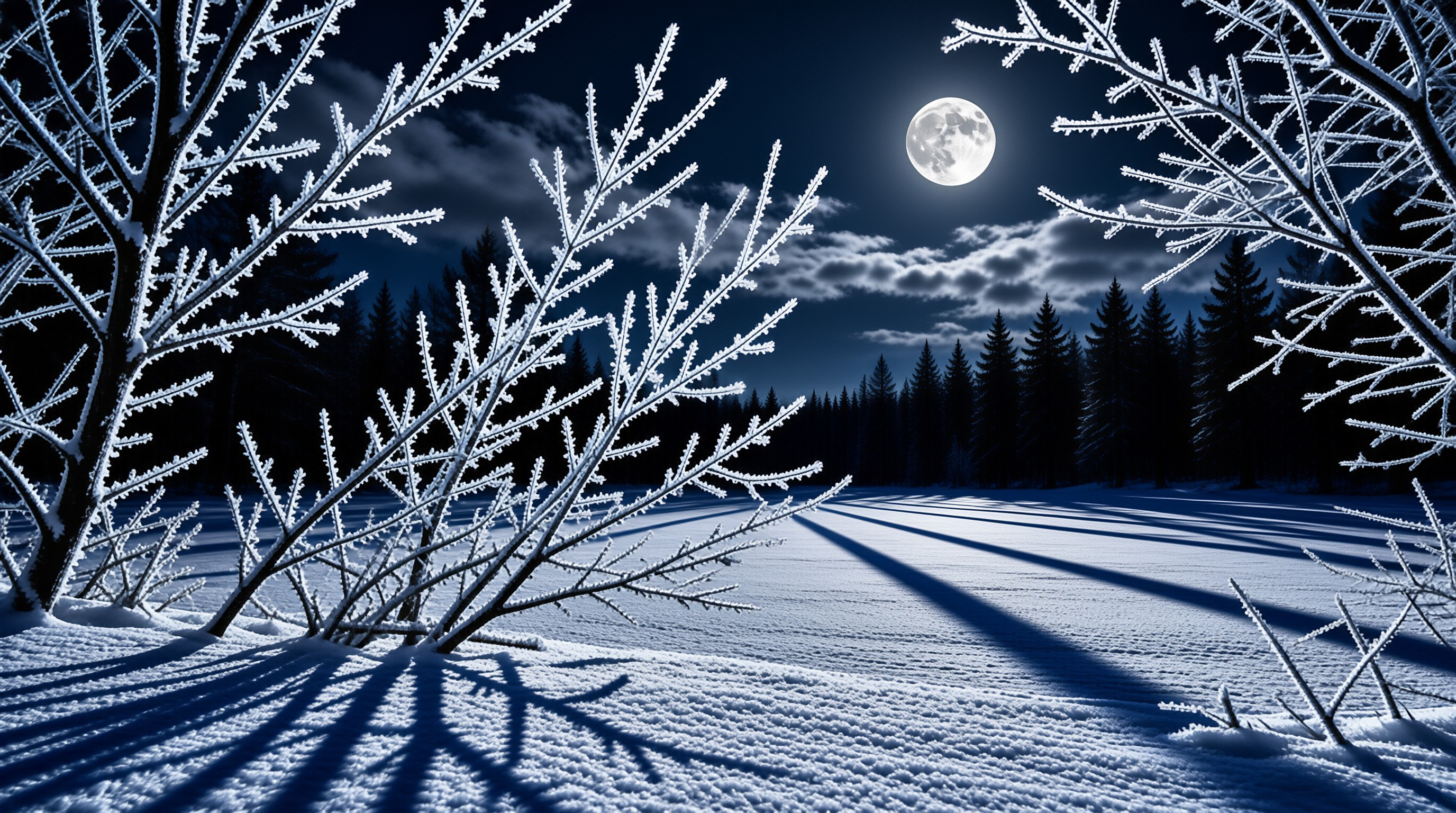 Moonlit Frost Branches Landscape