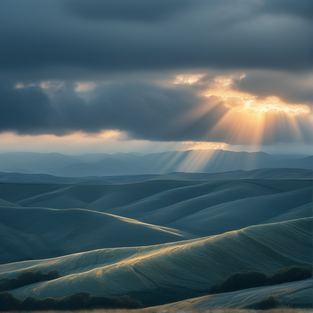 God Rays Over Rolling Hills