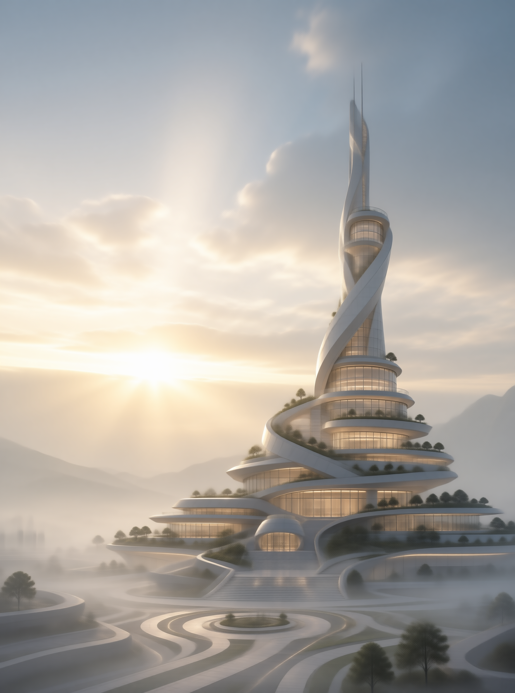 Parametric Tower in Misty Valley