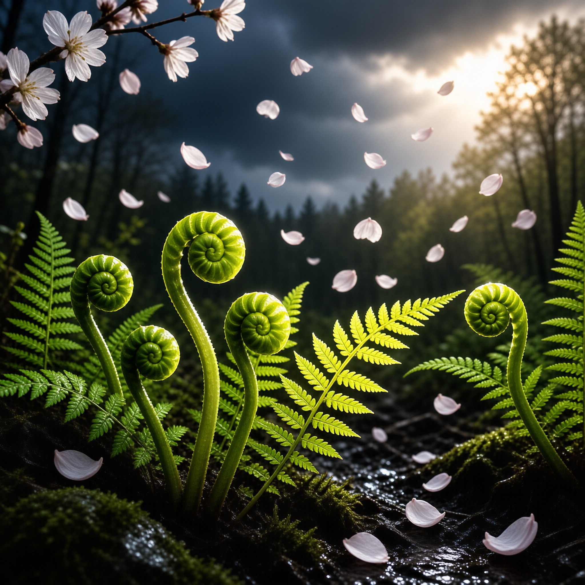 Ferns and Falling Petals