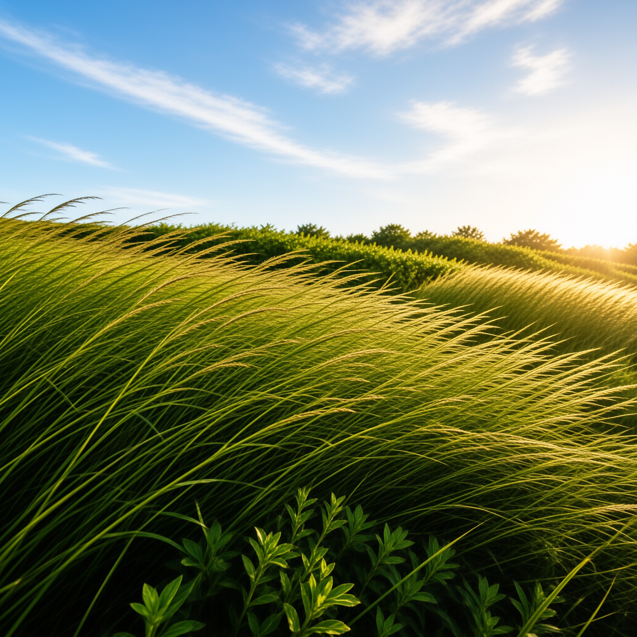 Sun-Lit Grass Field Landscape
