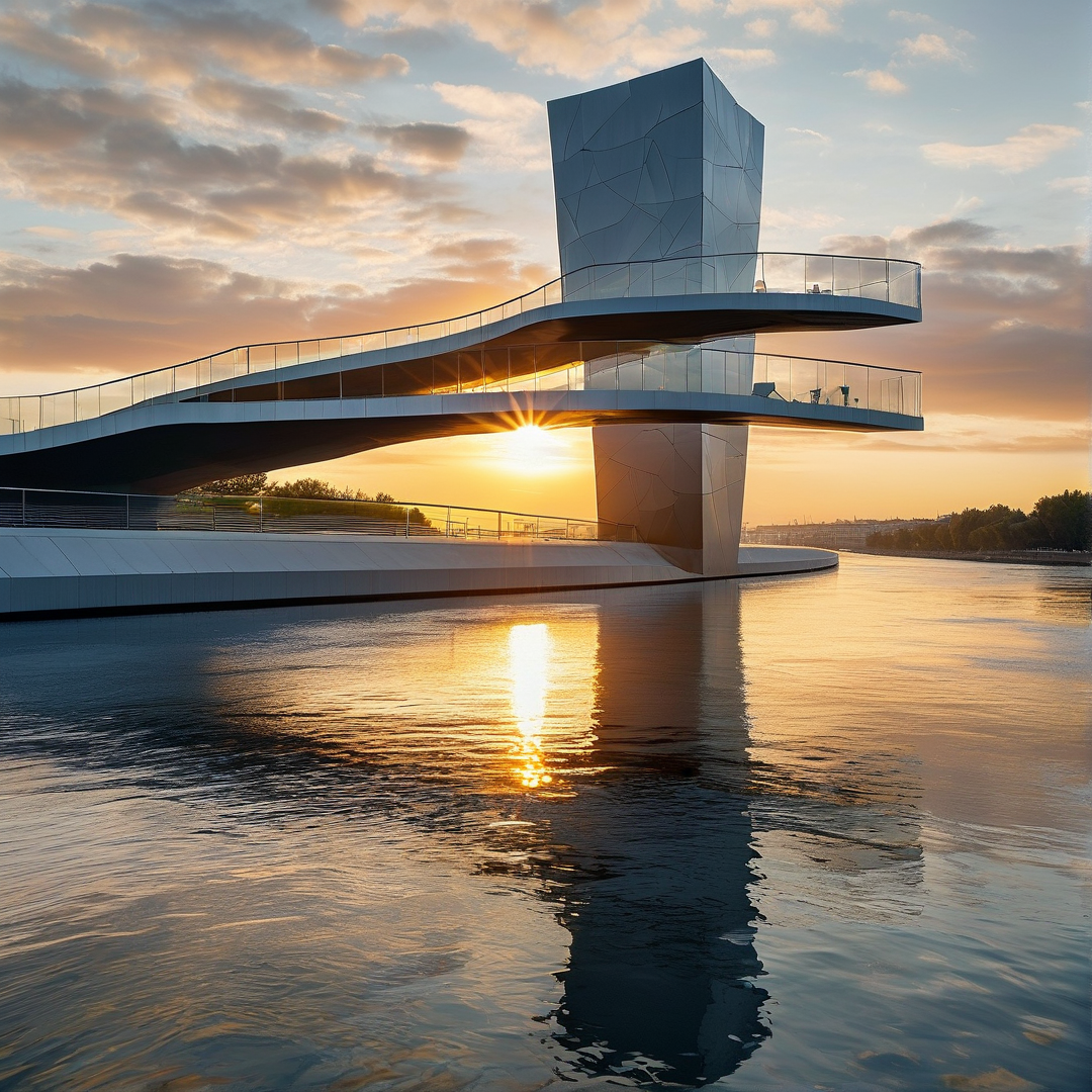 Observatory Tower in River Sunset