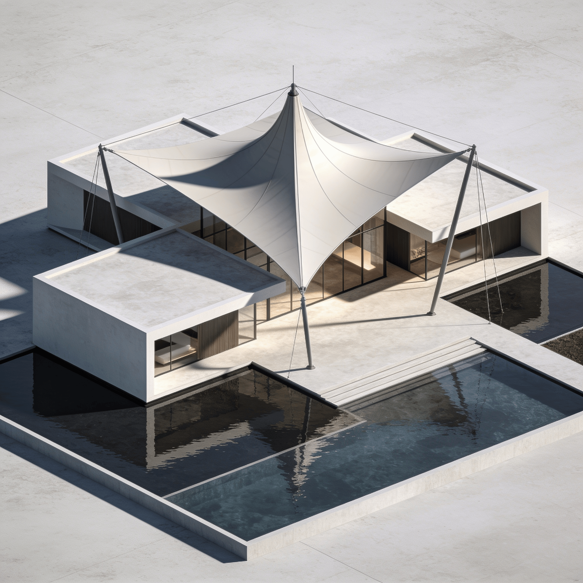 Villa with Tensile Structure — Reflecting Pool