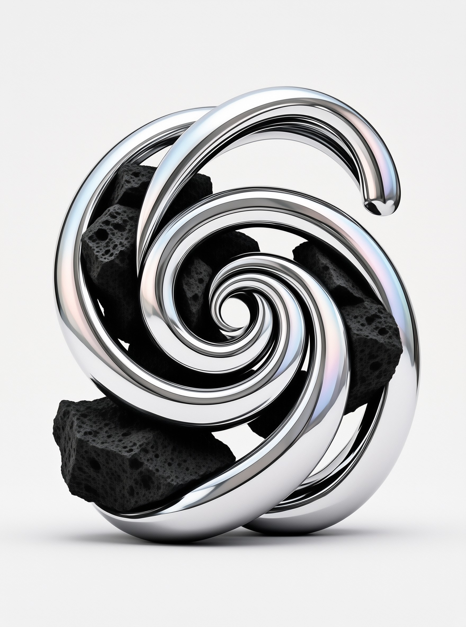 Chrome Spiral Rock Sculpture