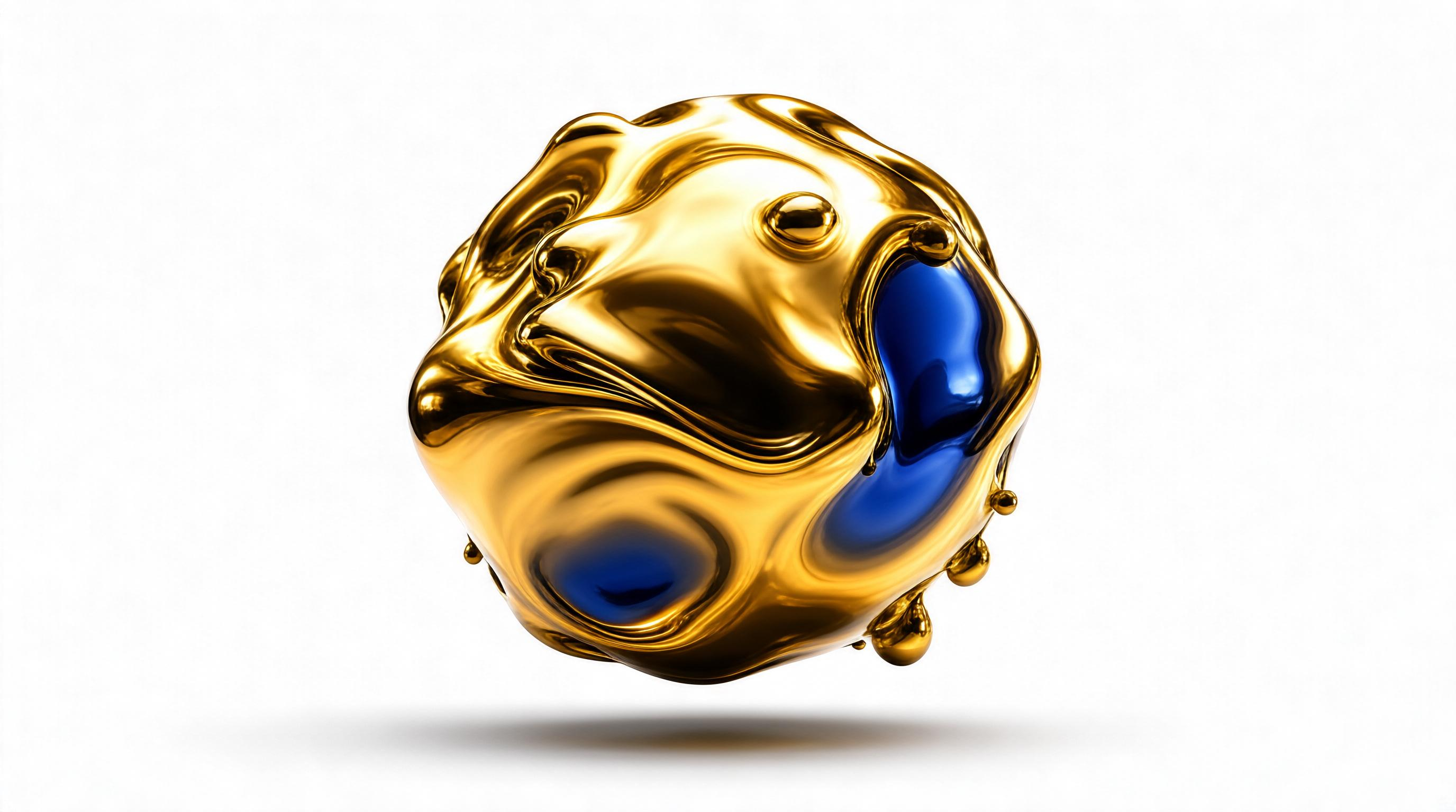Golden Liquid Sphere with Blue Accents