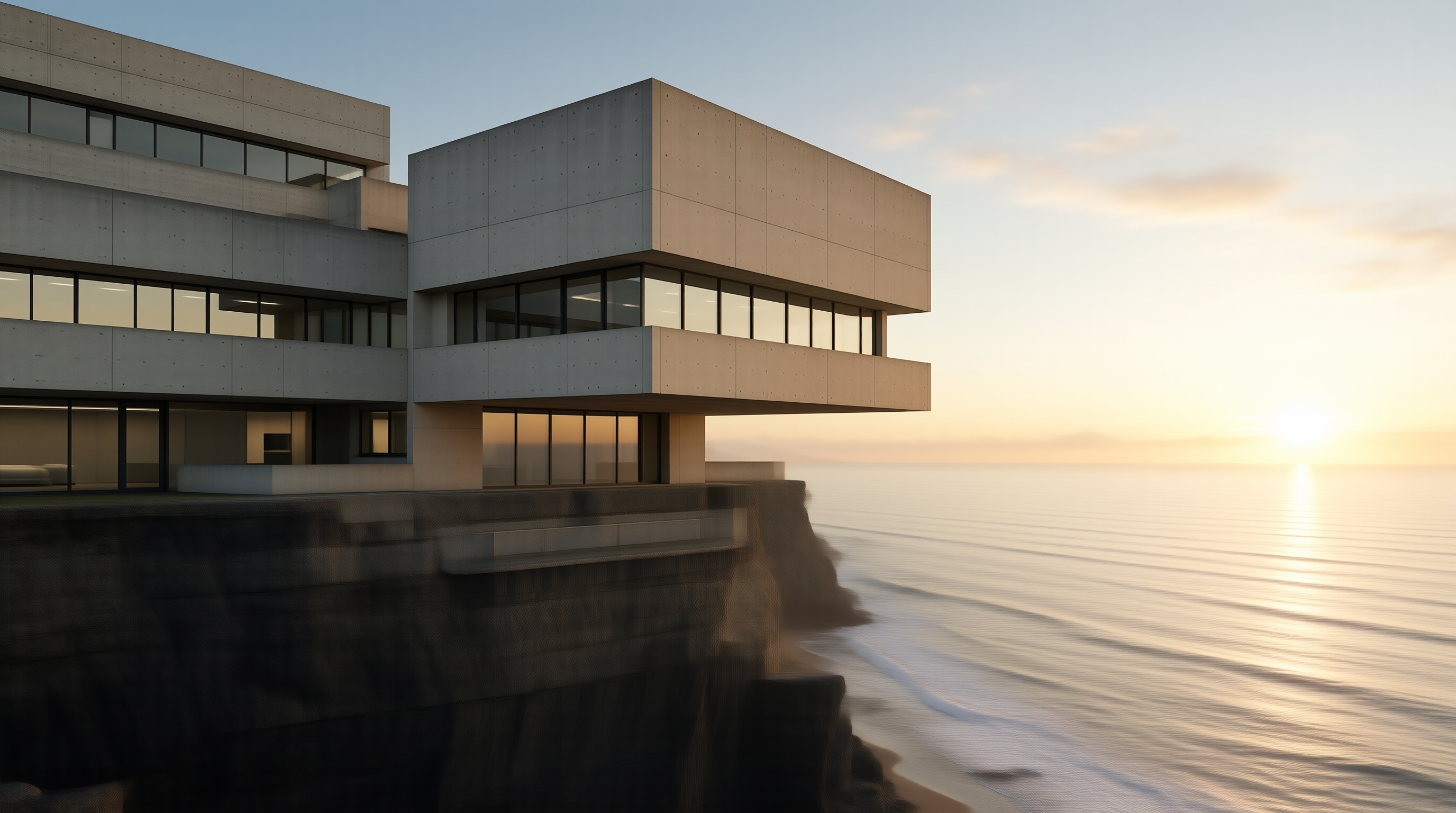 Concrete Pavilion in Coastal Sunset