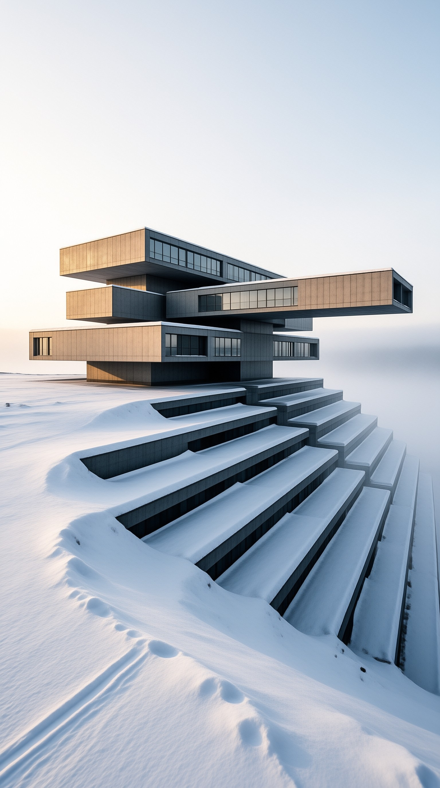 Snowy Modern Building