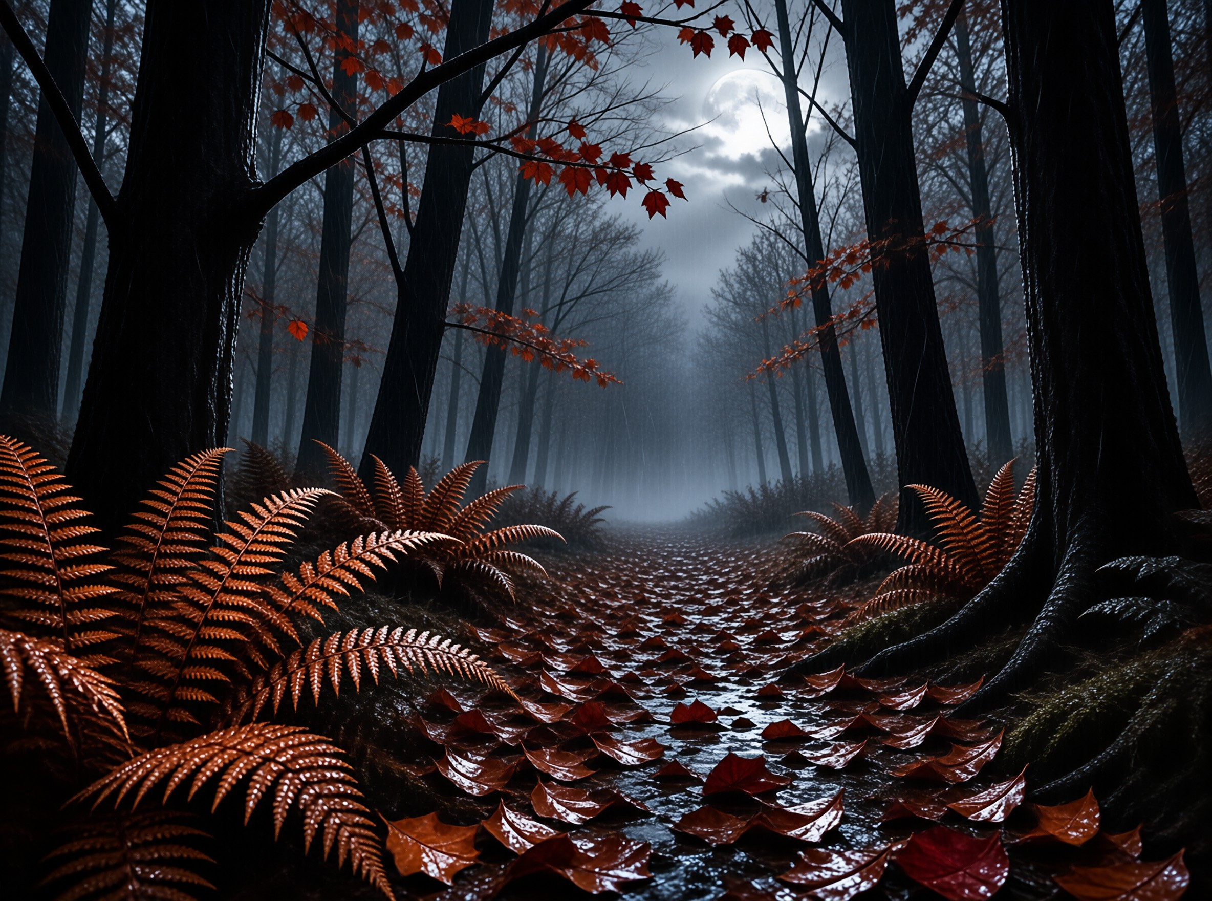 Moonlit Misty Autumn Forest