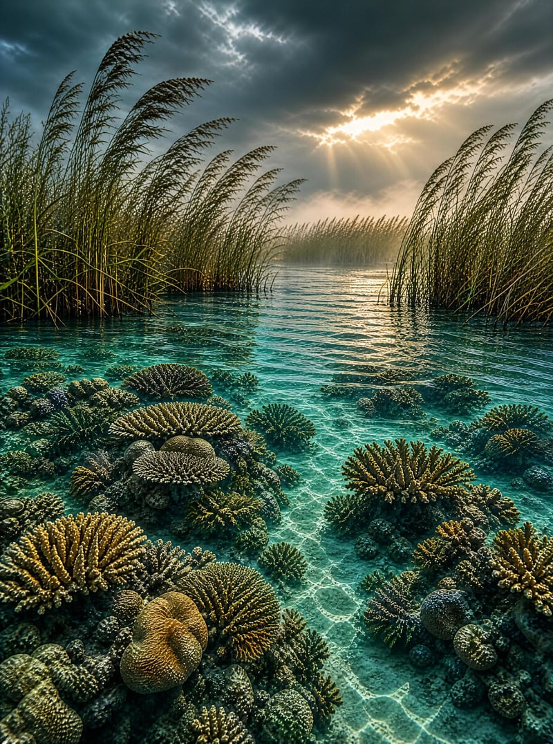 Underwater Coral Reef with Reeds