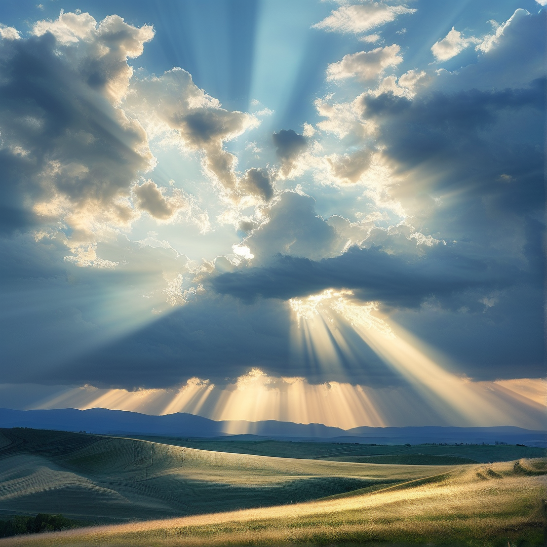 Sunbeams over Rolling Hills