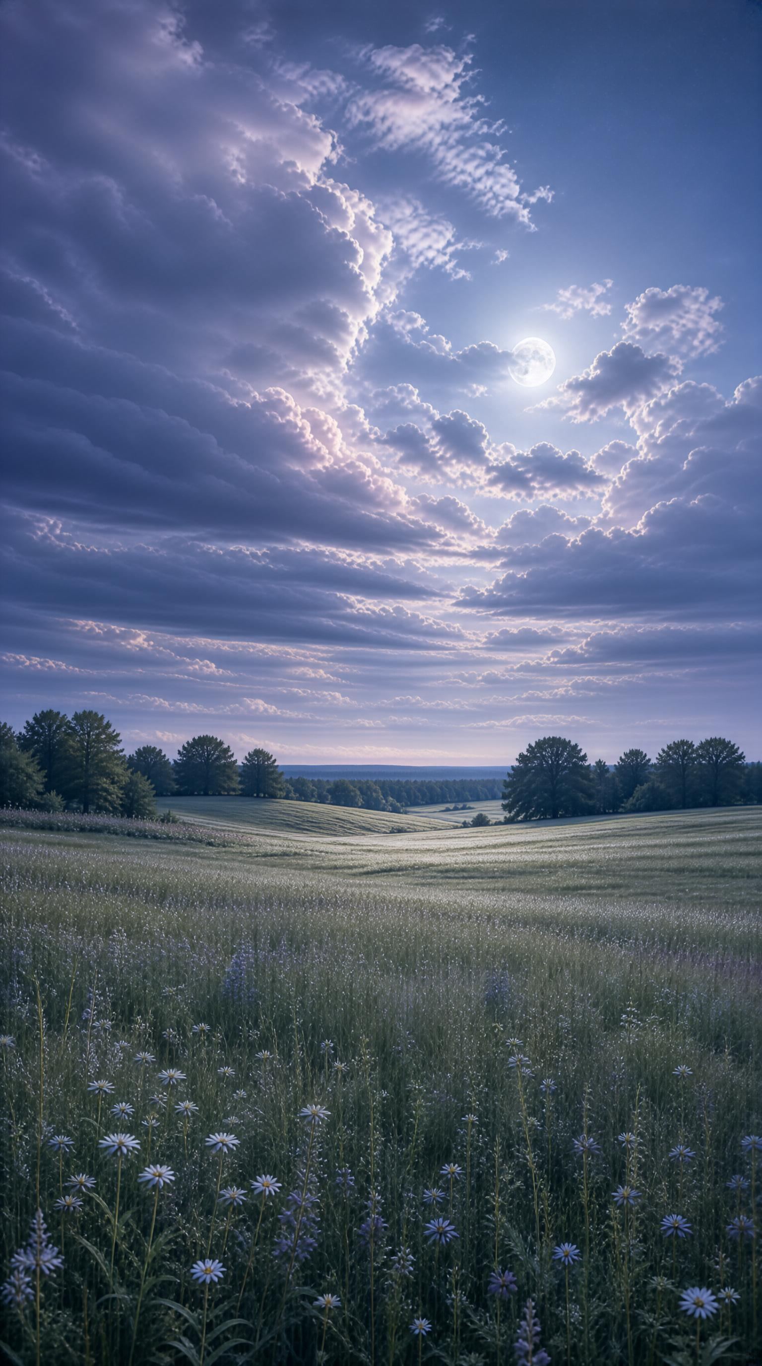 Moonlit Meadow at Night