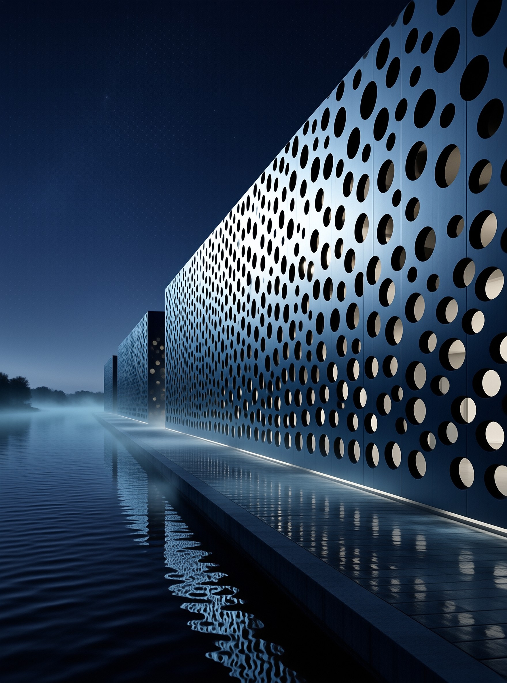 Perforated Facade at Night