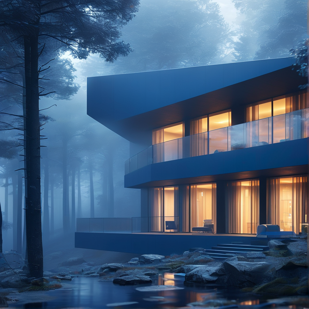 Modern House in Foggy Woods
