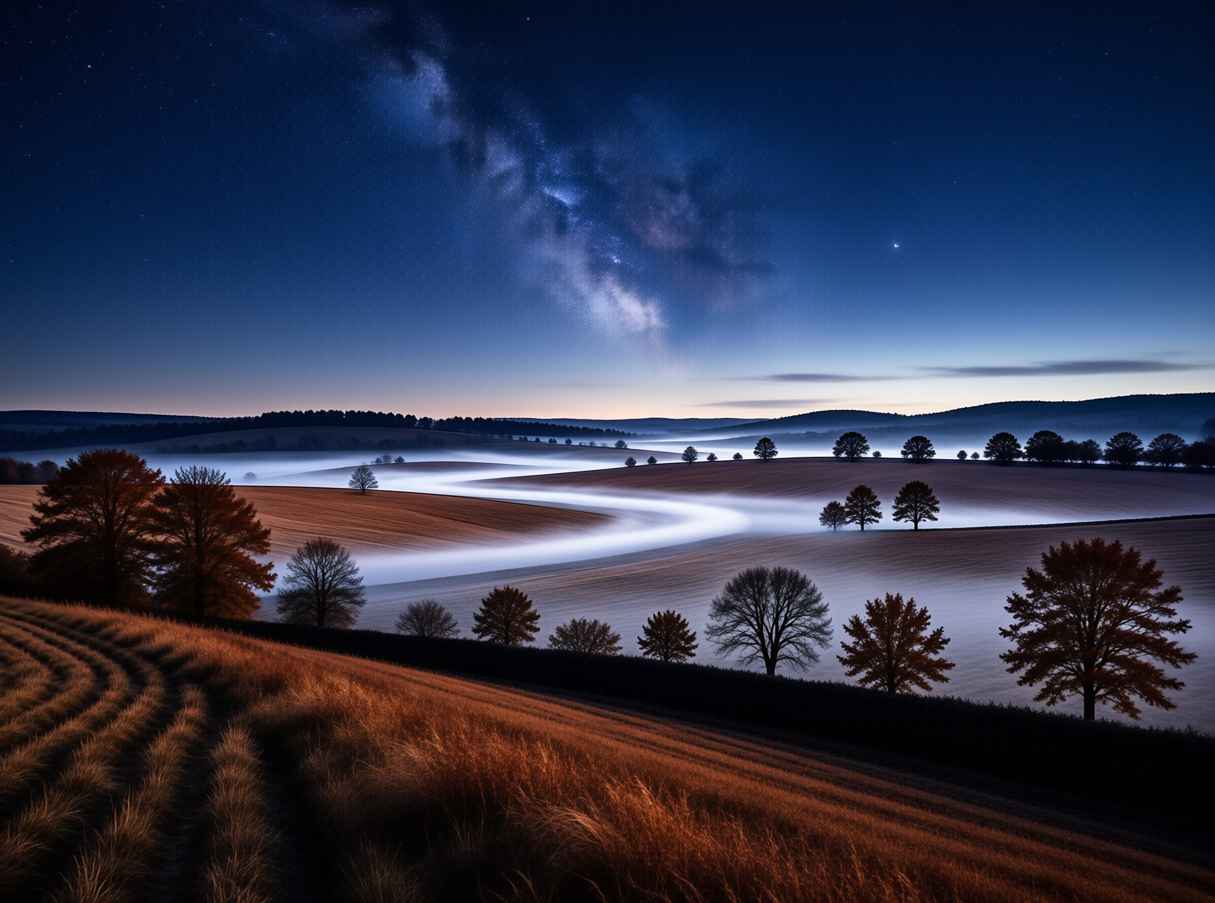 Milky Way Over Foggy Fields