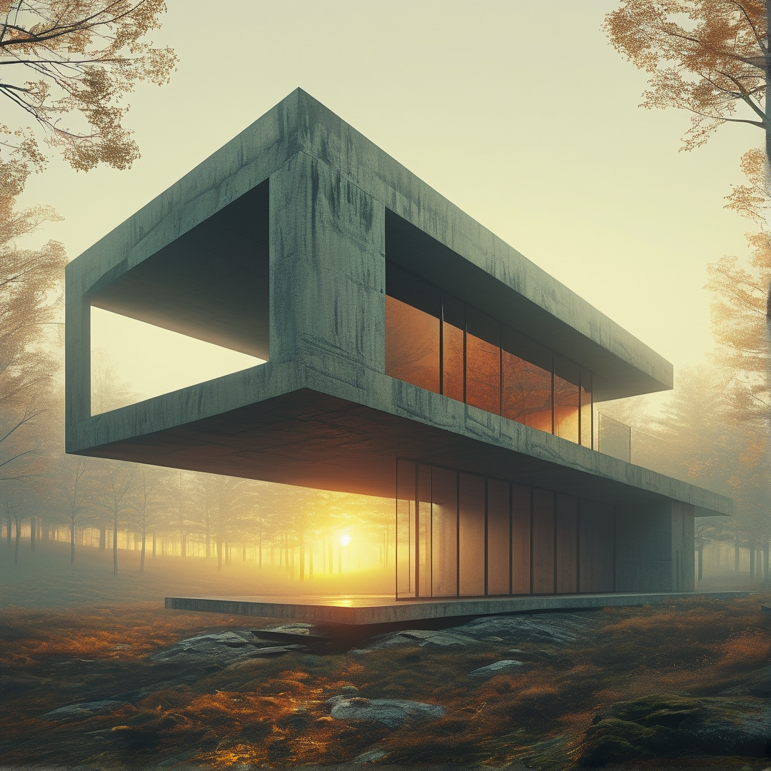Modern Concrete House in Mist