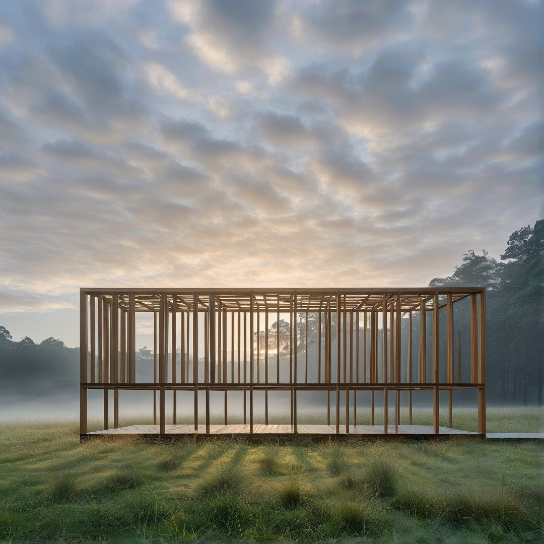 Wooden Frame in Foggy Field