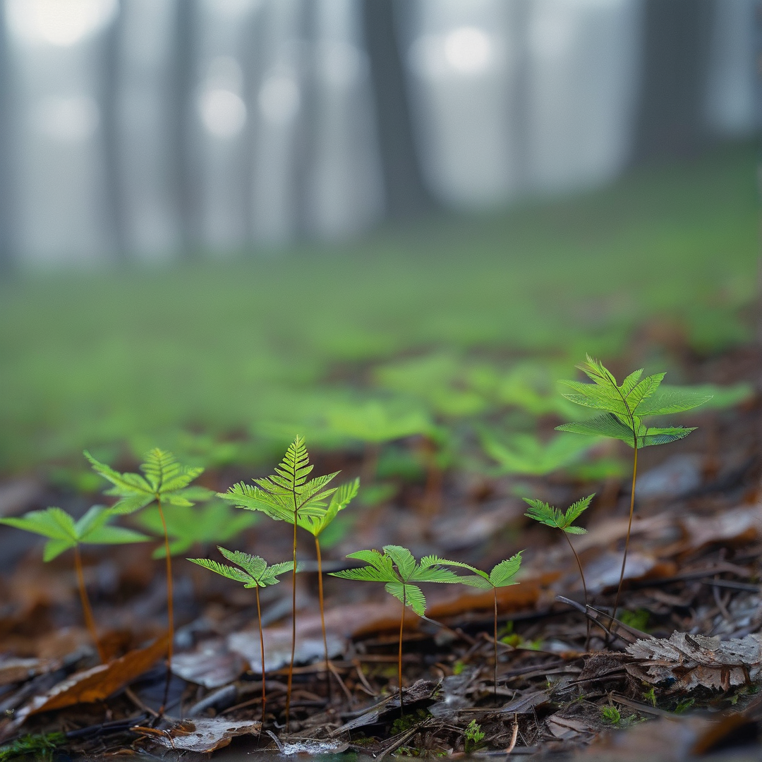 Young Ferns in Forest